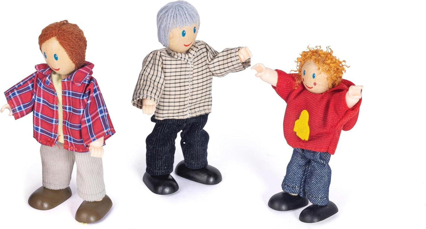 Hape Doll Family Prisbelönt dockskåpsset, unika trädockortillbehör, fantasifull lek, 6 dockfamiljemedlemmar från 3 år och uppåt