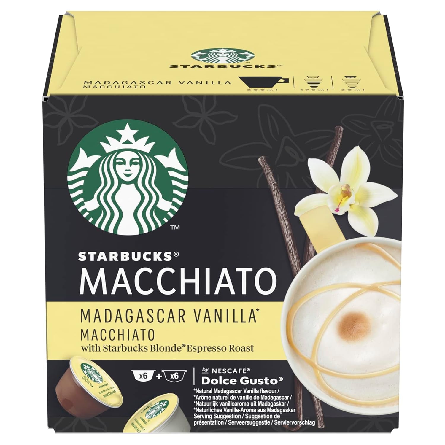 STARBUCKS Probierset, White Cup Variety Pack från Nescafé Dolce Gusto Kaffeekapseln & Vanilla Macchiato från Nescafé Dolce Gusto Kaffeekapseln 6 x 12 (72 Kapseln, 36 Portionen)