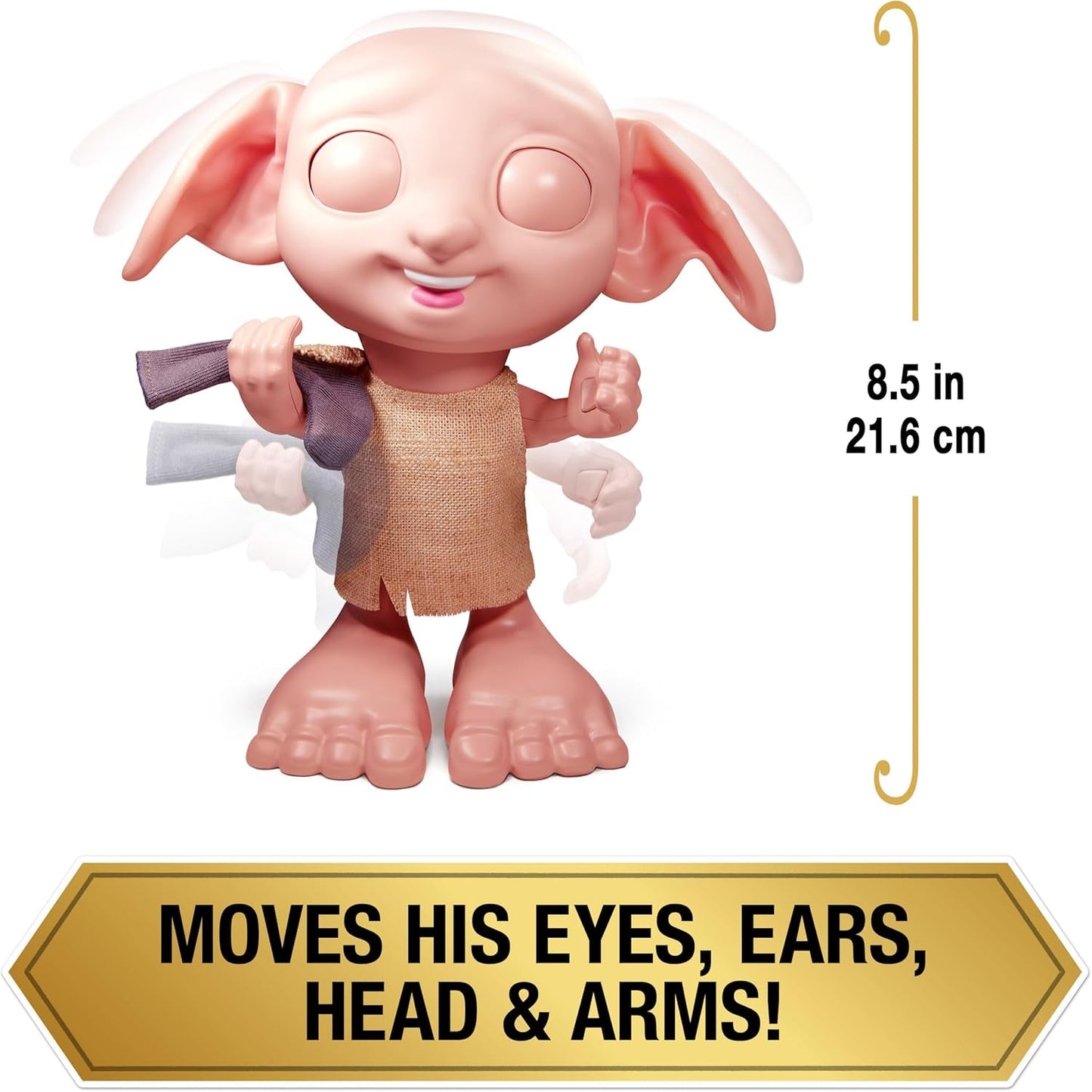 Spin Master 6067280 Wizarding World Harry Potter Magical Interactive Dobby Elf Sock Doll, 30+ ljud och fraser, 21,6 cm, barnleksak, svart