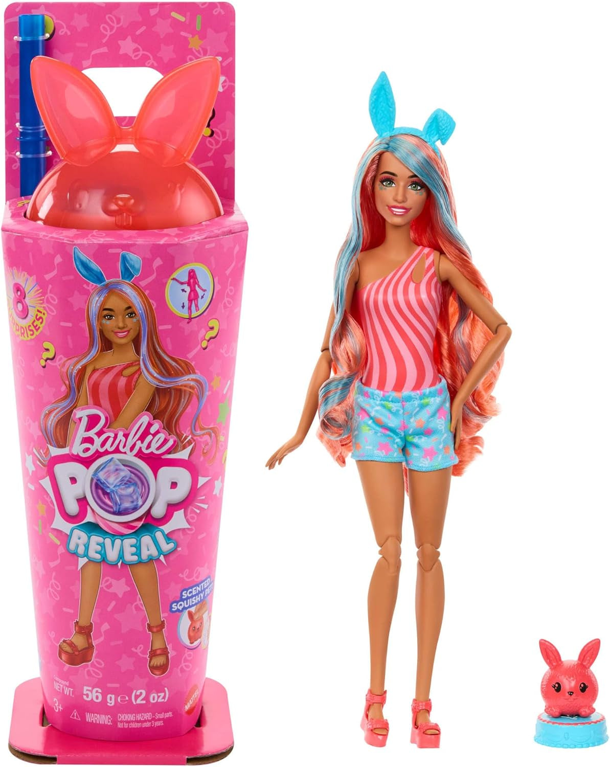 Barbie Pop Reveal Docka och tillbehör Set Shakes Series Söt doftande kattunge Modedocka och husdjur med 8 överraskningar inklusive färgbyte JCN87