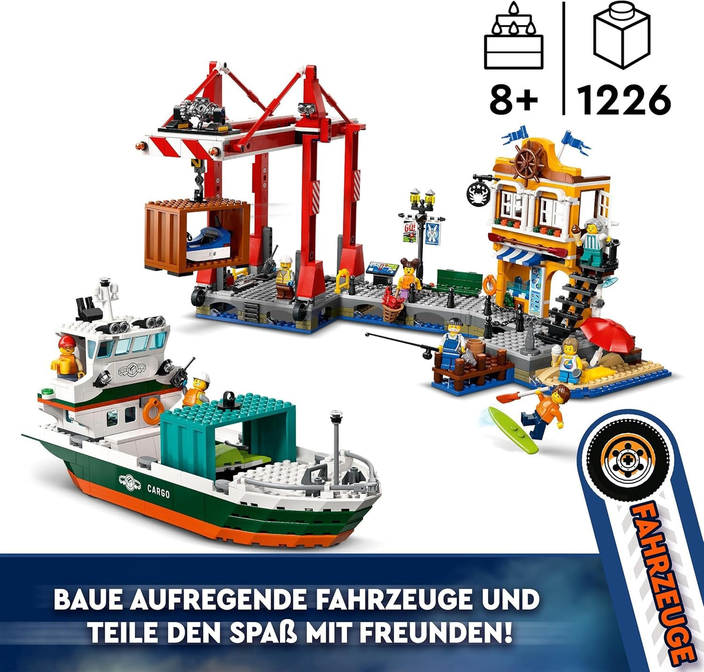LEGO City hamn med lastfartyg, byggleksak för pojkar och flickor från 8 år, presentidé för barn, containerkran, leksaksfartyg och 8 minifigurer 60422 Byggset Besuche den LEGO-Store