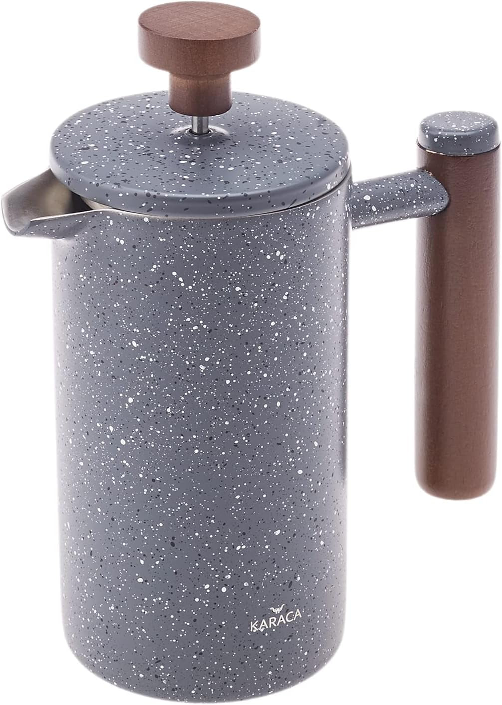 KARACA Marmor dubbelvägg fransk press med kastanjehandtag - isolerad fransk press för kaffe - Hemresor Camping kaffebryggare - 350 ml - mörkgrå