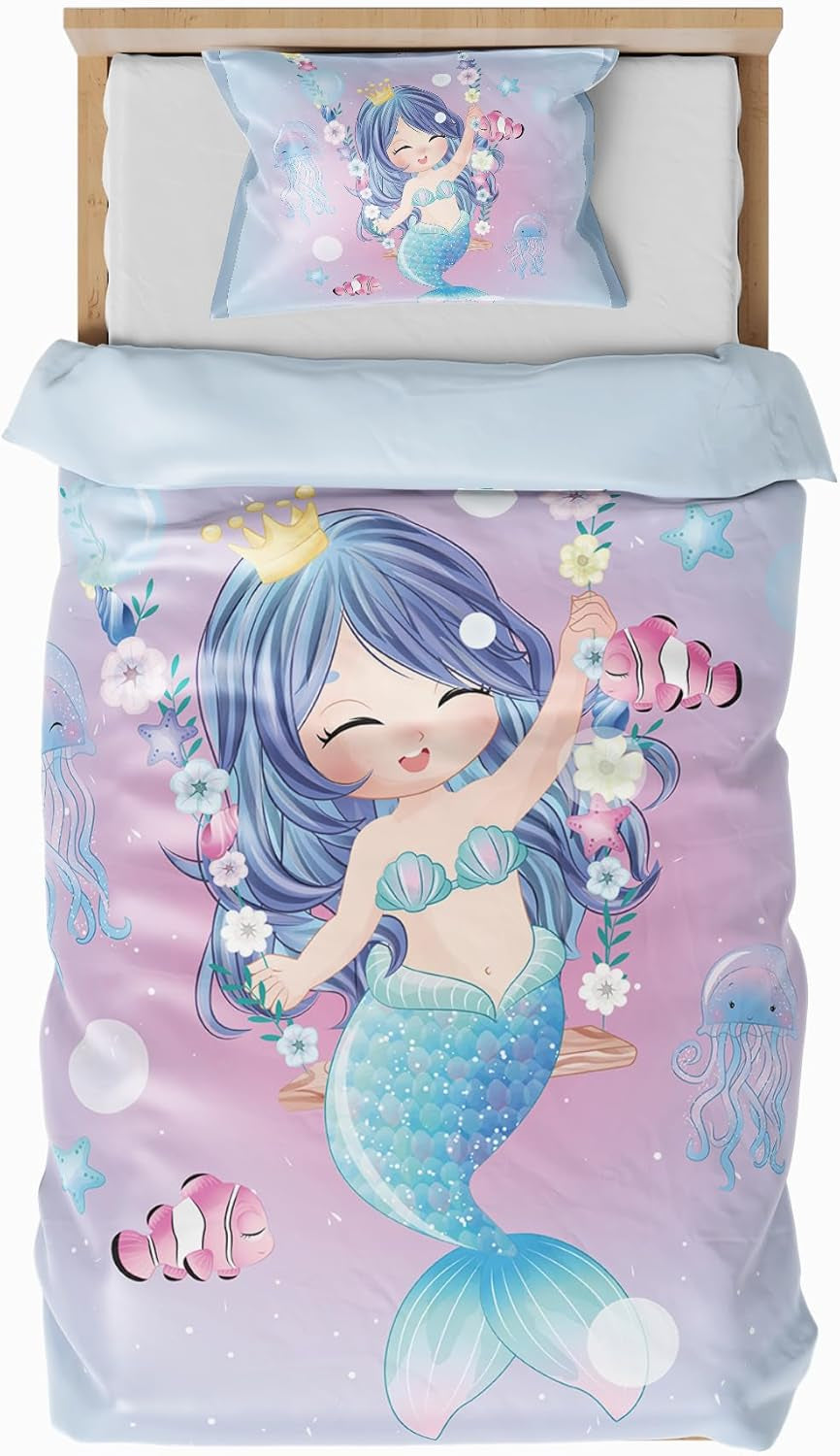 Sängkläder för barn, olika storlekar och olika animerade karaktärer Sängkläder - barn Naty Shop Mermaid (modell 1) 100X135Cm+40X60Cm