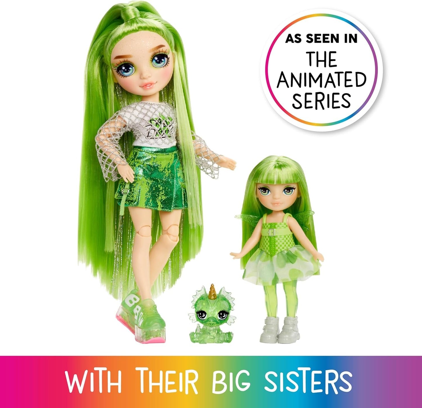 Rainbow High Littles Rainbow Fantasy Fairy and Pet - Emerald, Green - 14 cm ledad liten Fantasy Dragon Doll med utbytbara Fairy Wings, söt present till barn från 4 år och uppåt
