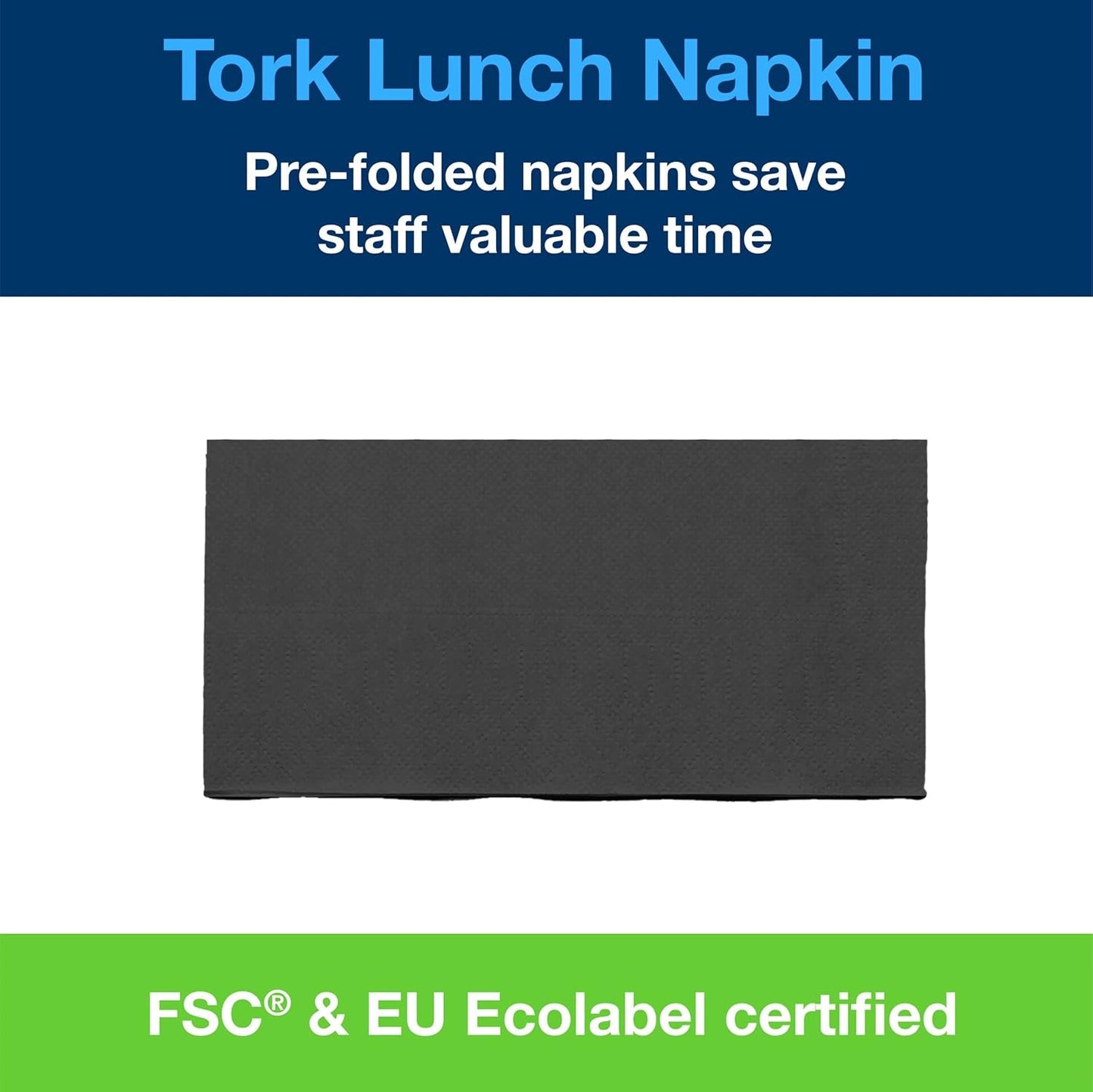 Tork 477851 Svarta 1/8-vikta lunchservetter / 2-lagers förvikta pappersservetter för mellanmål eller små måltider / Avancerad kvalitet / 10 X 200 (2000) servetter / 32,6 X 33 Cm (L X B)