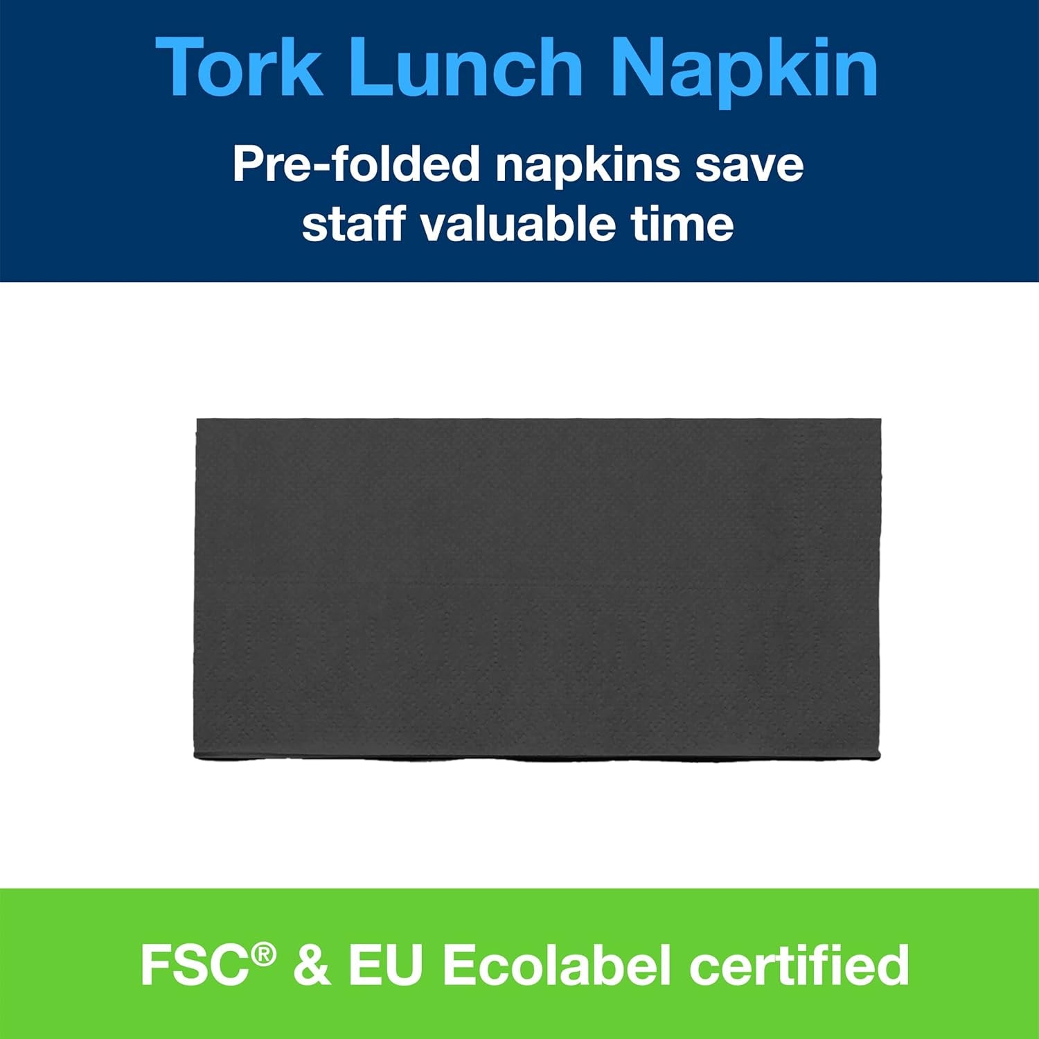 Tork 477851 Svarta 1/8-vikta lunchservetter / 2-lagers förvikta pappersservetter för mellanmål eller små måltider / Avancerad kvalitet / 10 X 200 (2000) servetter / 32,6 X 33 Cm (L X B)