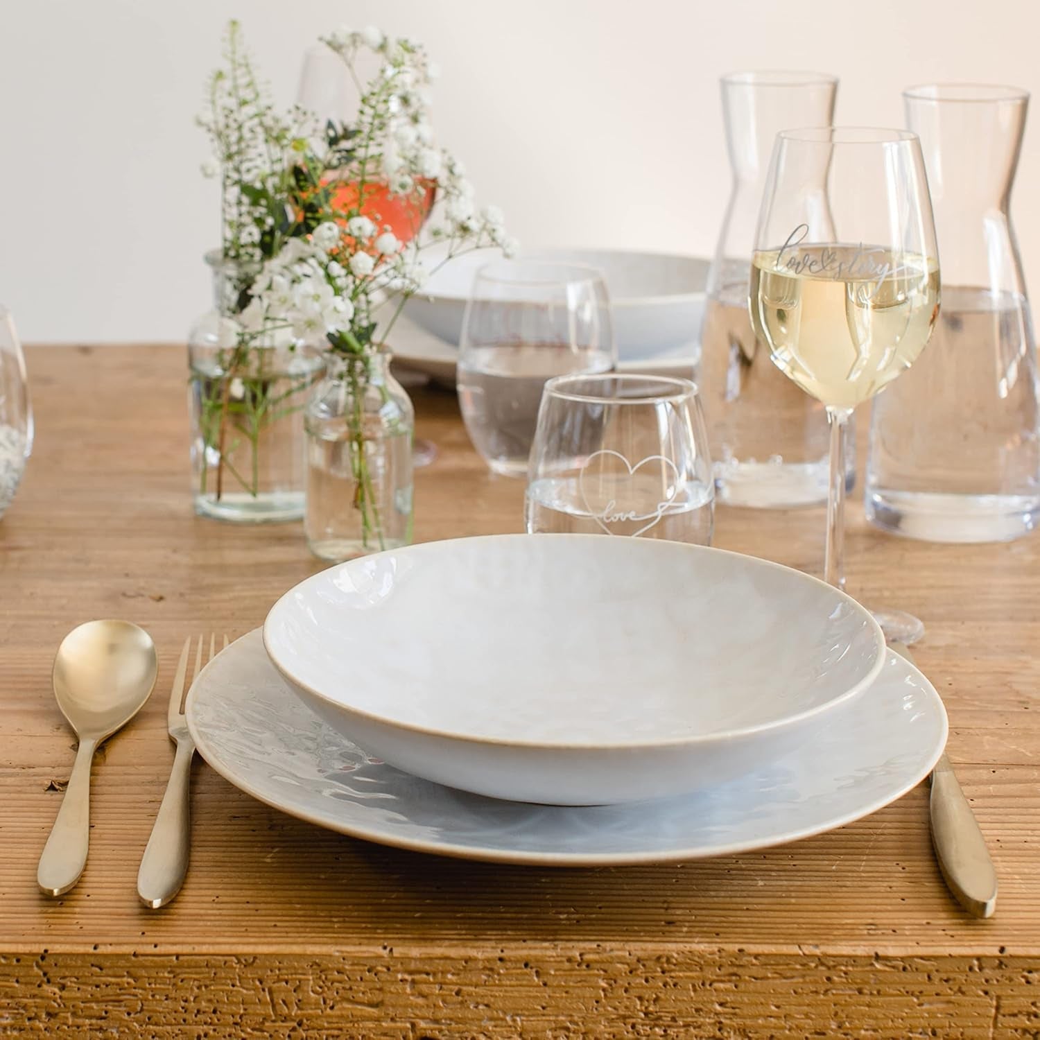 MÄSER 935079 Modern vintage servisset för 2, morisk design, 8-delad bordsservering, högkvalitativa keramiska tallrikar och skålar, stengods, vit