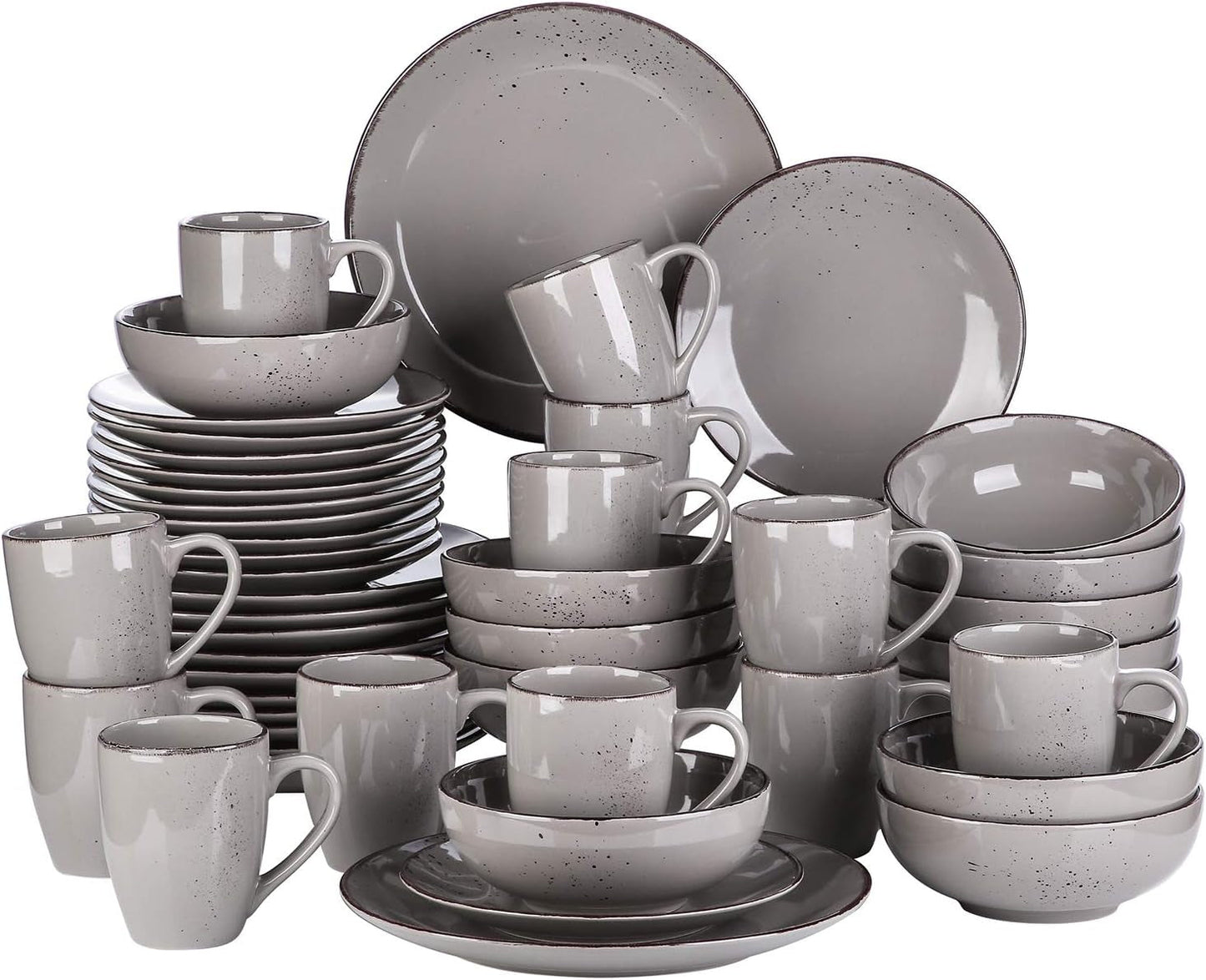 Vancasso 12-personers servisset Navia servisset i stengods 48 delar kombinationsset med tallrikar Salladstallrikar Skålar och koppar Vintagelook Naturlig design