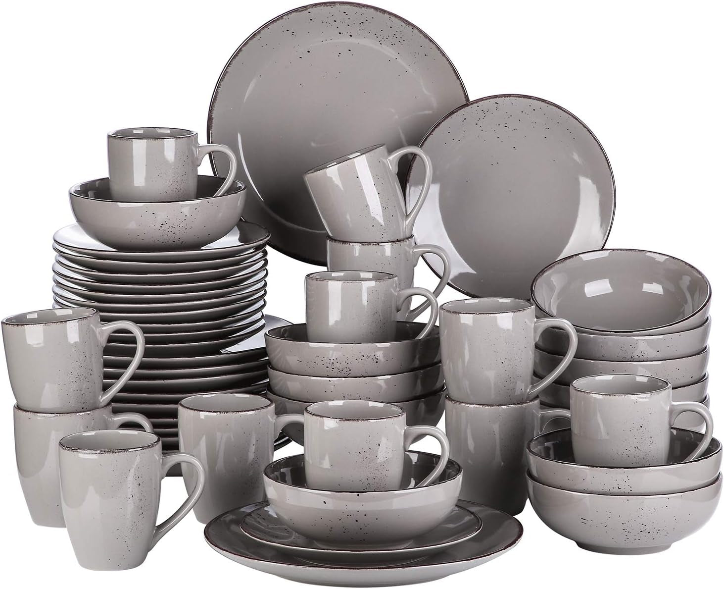 Vancasso 12-personers servisset Navia servisset i stengods 48 delar kombinationsset med tallrikar Salladstallrikar Skålar och koppar Vintagelook Naturlig design