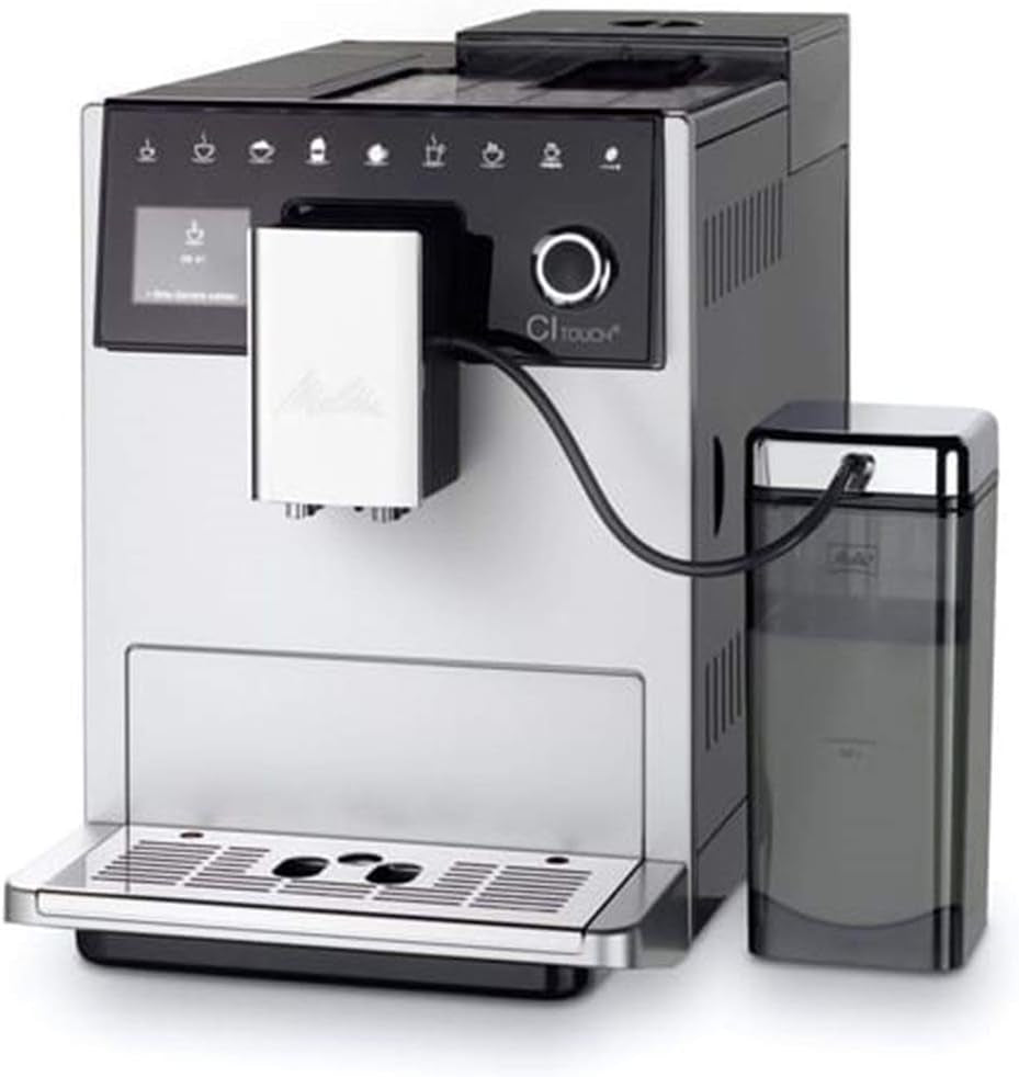 Melitta CI Touch - Helautomatisk espressomaskin med mjölksystem, espressomaskin med integrerad kaffekvarn och mjölkskummare, t.ex. för espresso eller cappuccino, silver