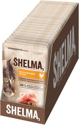 Shelma våt kattmat med kyckling i tomat- och örtsås - komplett spannmålsfri foder med högt köttinnehåll - 28 x 85 g (2,38 kg)