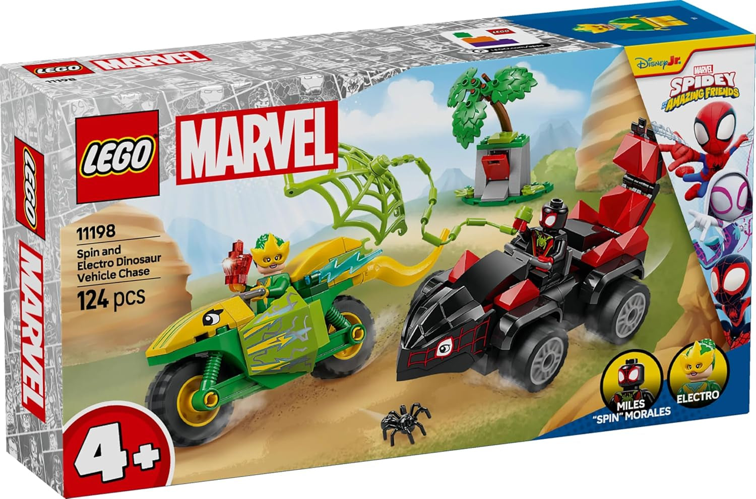 LEGO Marvel Action Kul Med Spin Och Elektro I Sin Dino Speedsters, Byggbar Superhjältebil För Pojkar Och Flickor Från 4 År, Hjälteset Med Leksaksbil, Spidey Och Hans Super Vänner 11198 Byggset Beuche den LEGO-Store