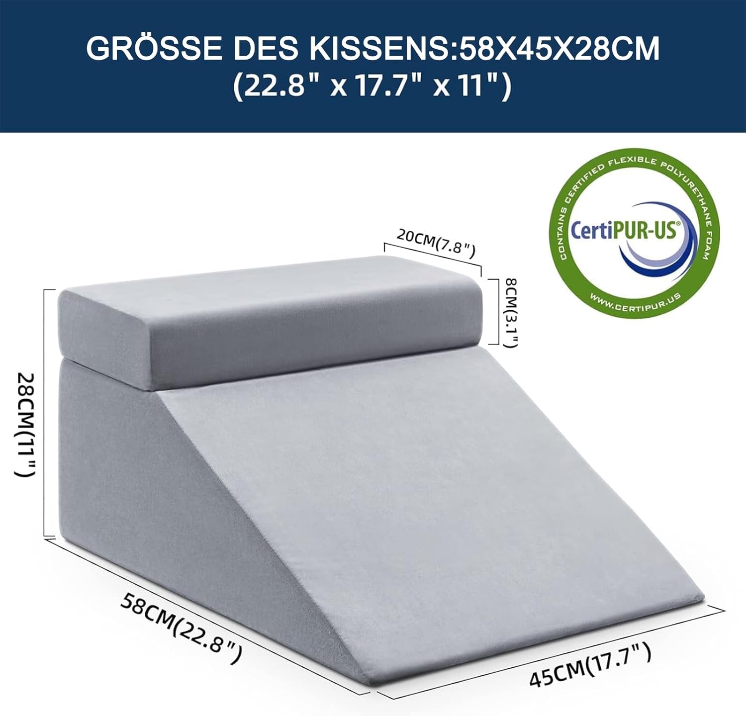 Läskudde och benhiss fjäderkudde, Memory Foam Nackrygg Benkudde, Multifunktionell avtagbar kudde för säng, soffa, sittande, sova och vila (grå)