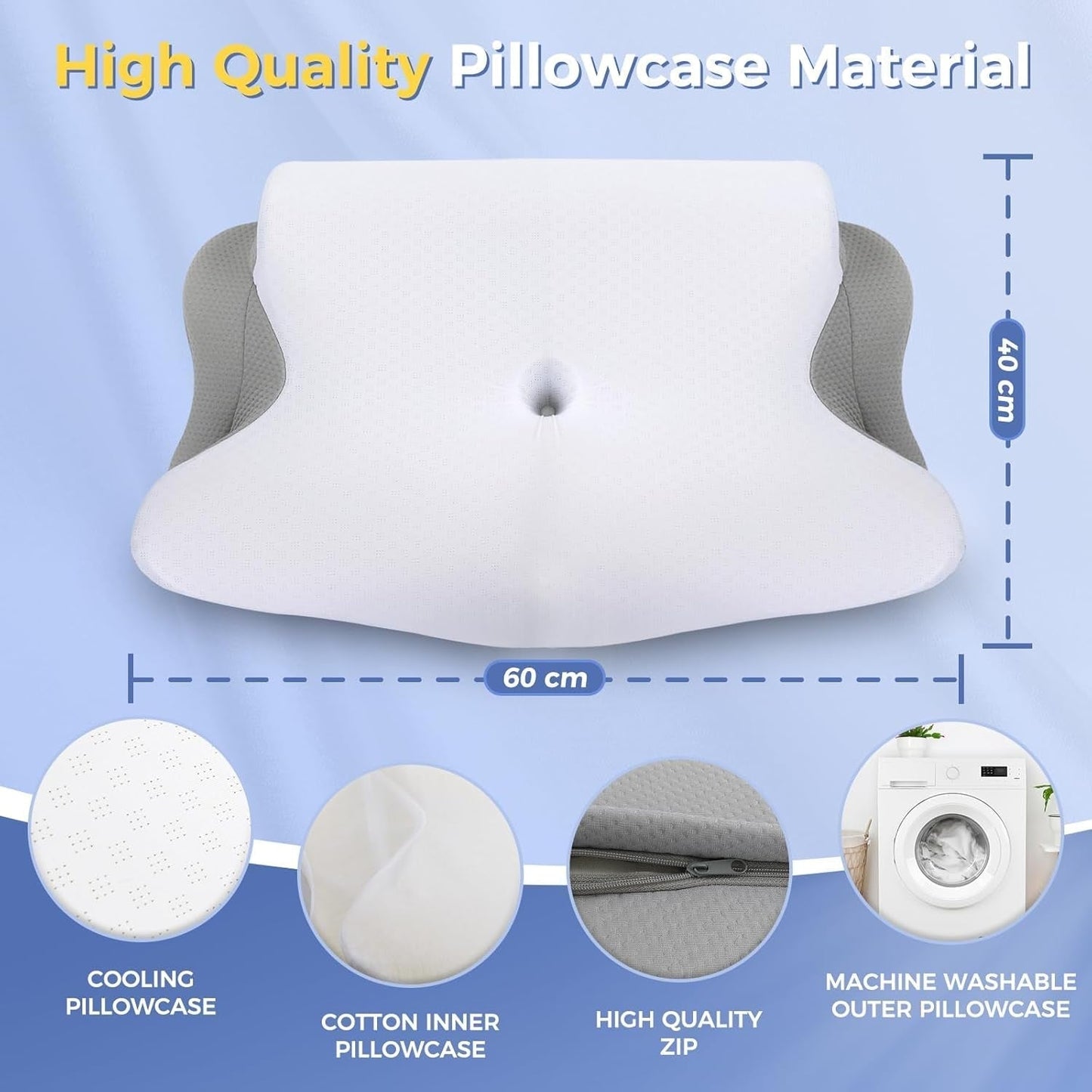 SAHEYER nackkudde 2 i 1 Ergonomisk nackstödskudde och nackrullskudde Ortopedisk kudde för sidoslipare Memory Foam-kudde för sidoslipare Rygg och mage Ortopediska livmoderhalskuddar Naty Shop