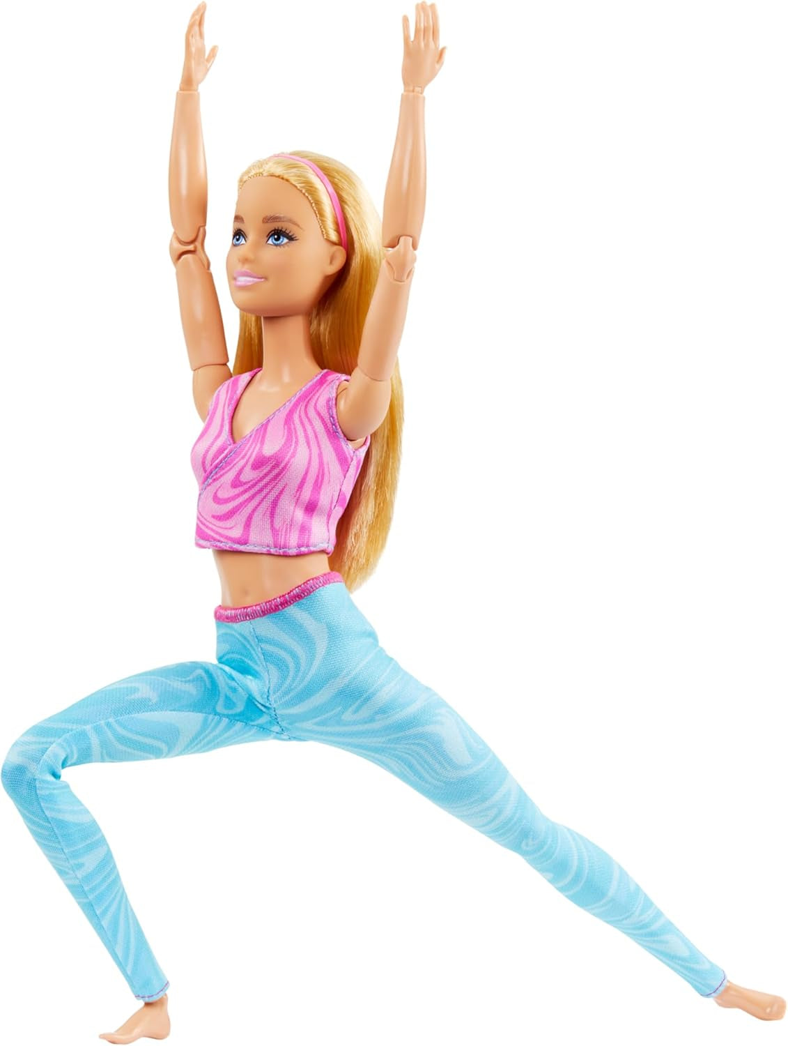 Barbie-tillverkad docka med blont hår, avtagbar rosa sporttopp och blå yogabyxor, 22 leder, HRH27, [Multicolor]