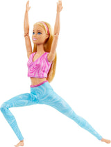 Barbie-tillverkad docka med blont hår, avtagbar rosa sporttopp och blå yogabyxor, 22 leder, HRH27, [Multicolor]