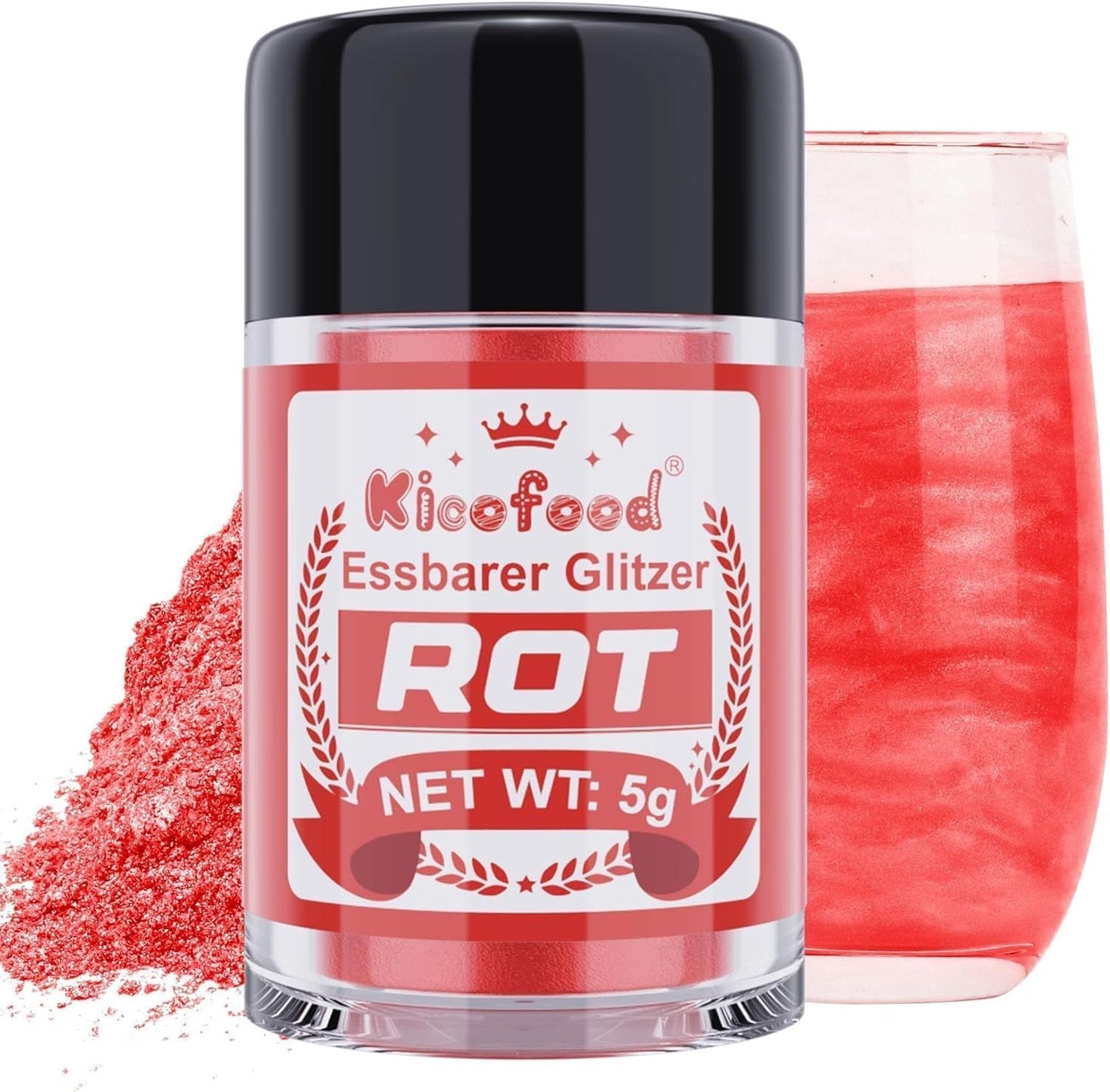Kicofood, ätbart glitter, 5 gram, olika färger Glitter Naty Shop Red