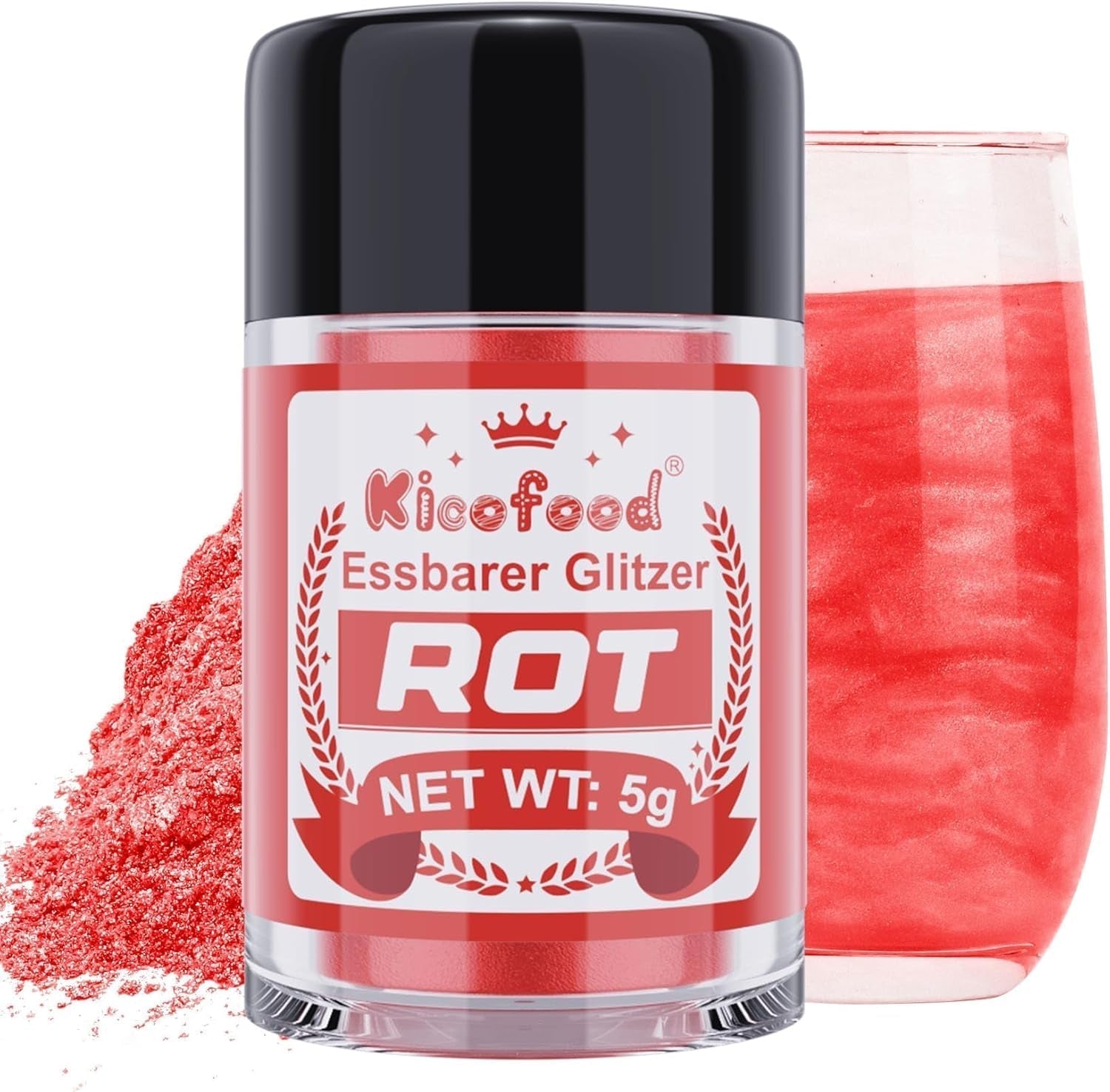 Kicofood, ätbart glitter, 5 gram, olika färger Glitter Naty Shop Red
