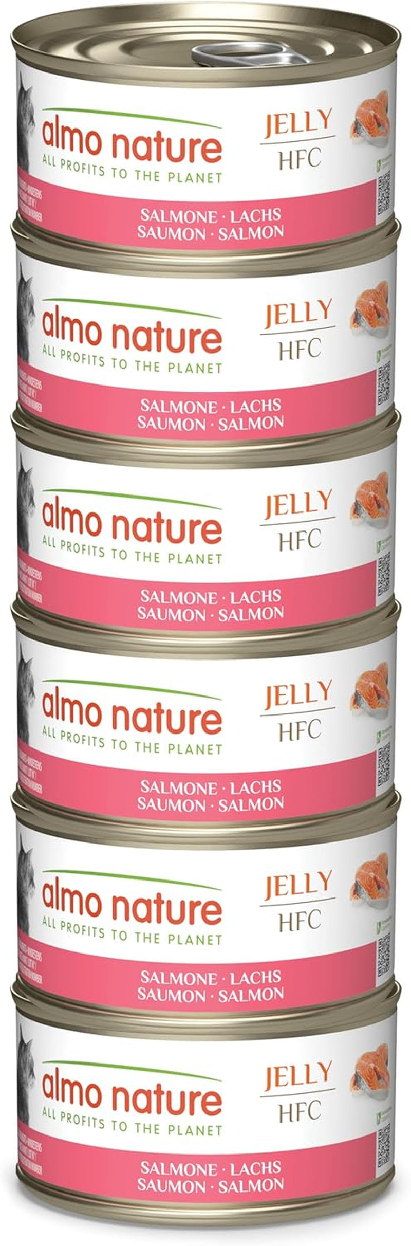 Almo Nature HFC Jelly - Nassfutter für ausgewachsene Katzen - Lachs - Human Grade, Glutenfri & Monoprotein - 6 x 70g