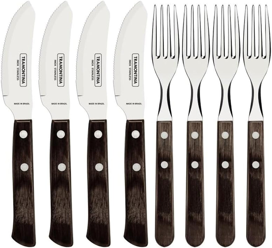 Tramontina PIZZA Bestck, 8-delad set, för 4 personer, Rostfreier Edelstahl, Fsc-Zertifizierte Holzgriffe, Spülmaschinenfest Kitchen Naty Shop