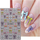 JMEOWIO Nagelsticker Bunte Herz Schleife 6 Blad Nagelkonstklistermärke Selbstklebend Nagelaufkleber Dekoration Nageldesign Zubehör