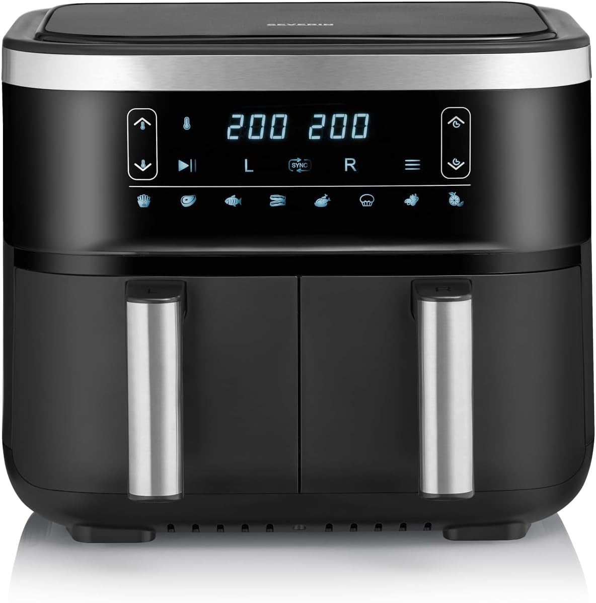 SEVERIN Dubbel varmluftsfritös med kokkammare 2 X 3,8 L, 8 automatiska program Vitvaror Naty Shop 2 X 3,8 Liter Garkorb (Parallelnutzung) / 8 Automatik-Program