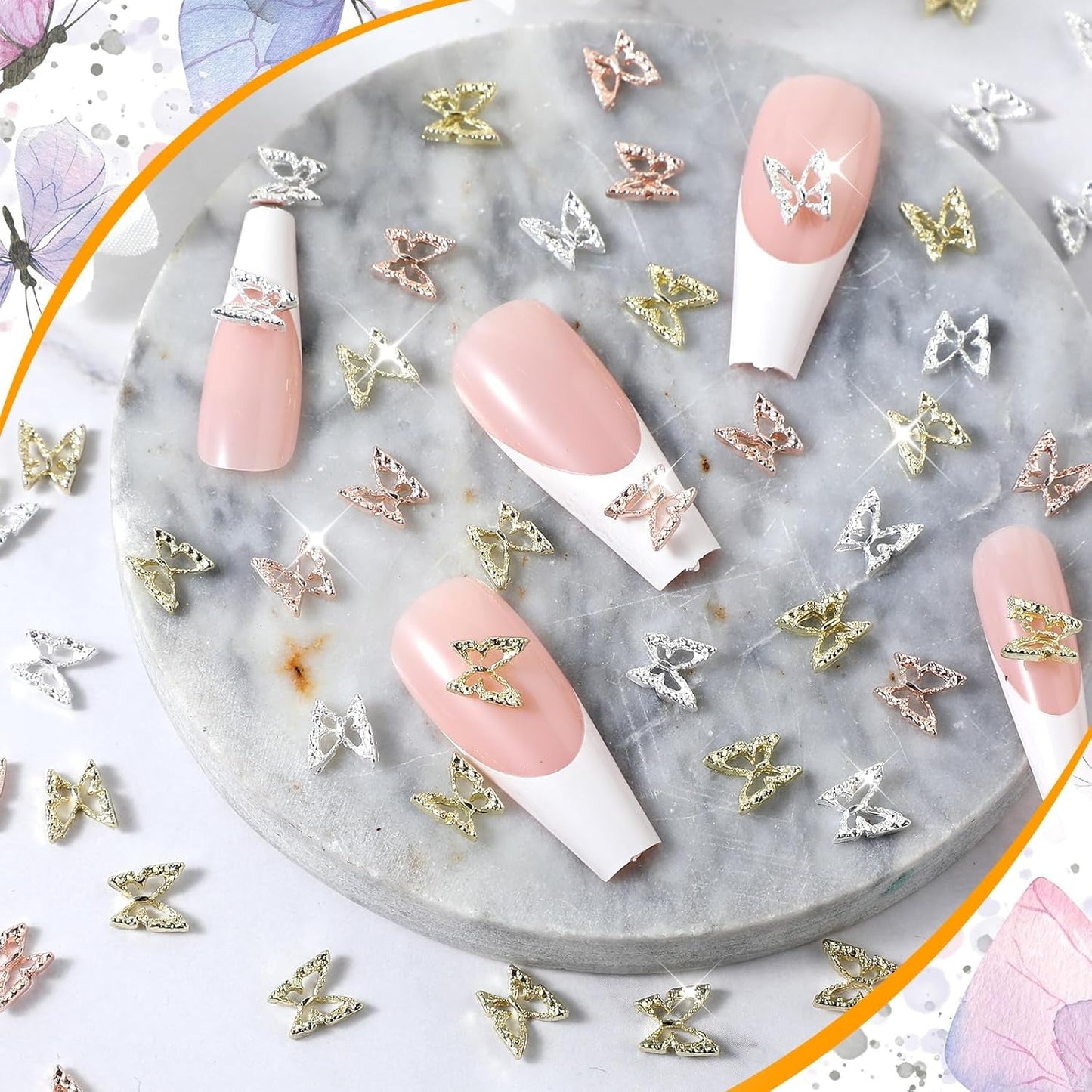 80st 3D Butterfly Nail Charms Legering Butterfly Guld Silver Glitter Nail Art Dekorationer Nagel smycken Tillbehör DIY Manikyr för kvinnor