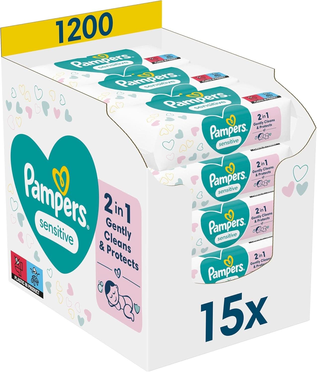 Pampers Sensitive Feuchttucher 5 Packungen Mit 52 Stück - 260 Feuchttucher, Ohne Duft, Für Eine Sanfte och Weiche Reinigung Naty Shop 1200 Stück (1Er Pack)