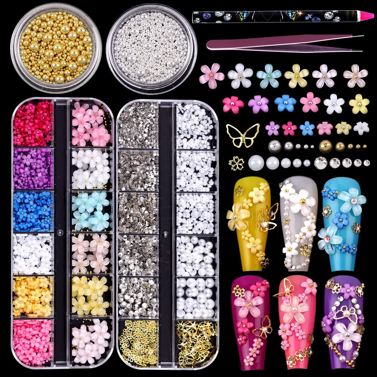 GZMAYUEN 920st Guld Silver Flatback Perlen Für Nägel, Halbrunde Weiße Beige Nail Perlen, Kleine Halbrunde Flatback Perlen Für DIY Nail Art Decor