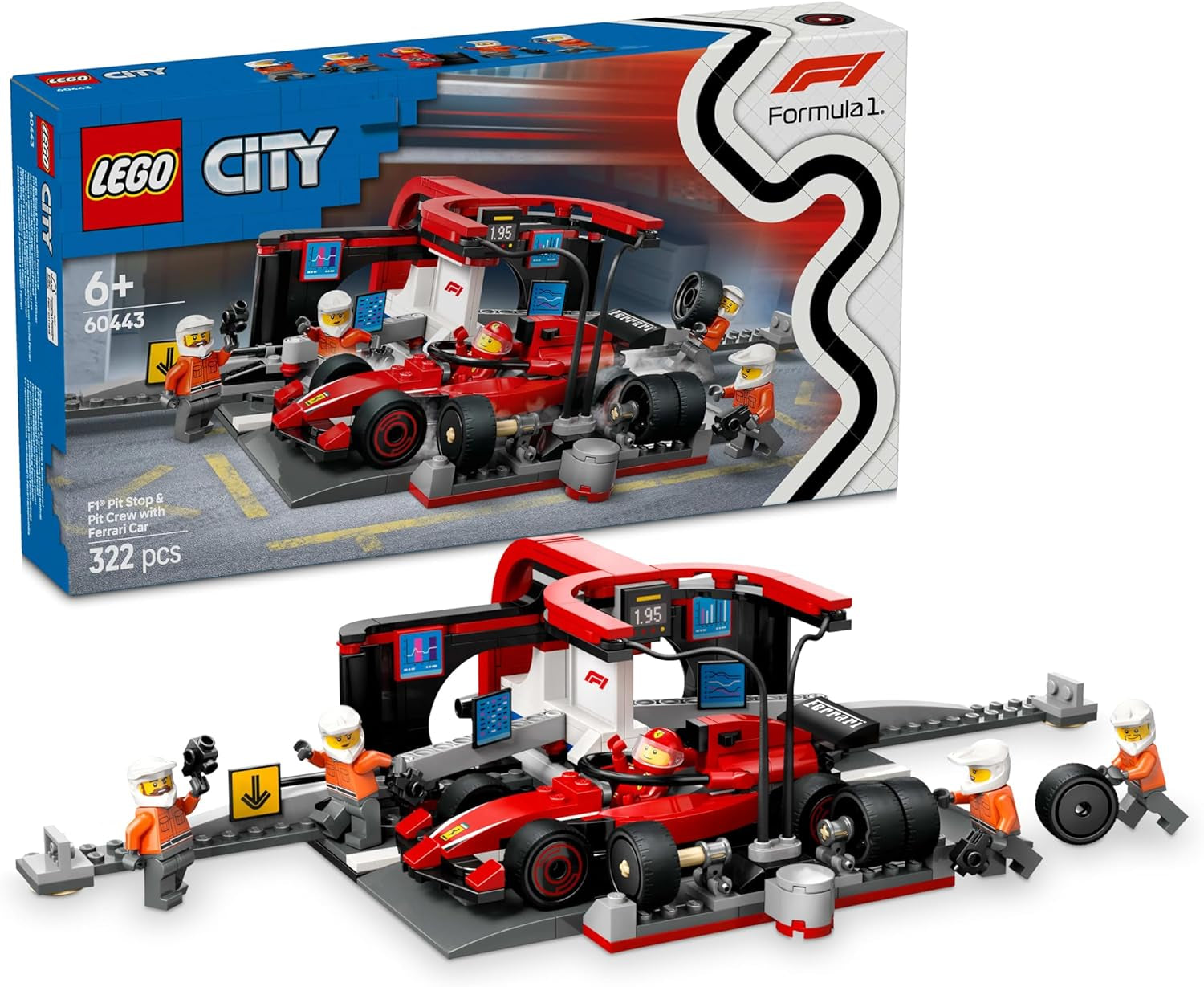 LEGO City F1 Pit Stop med Team och Ferrari Speedster - Formel 1 Pit Stop Set med 1 racerförare och 4 mekaniska minifigurer - Racerbilsleksak för pojkar och flickor 6+ - 60443 Byggset Beuche den LEGO-Store Standardtitel