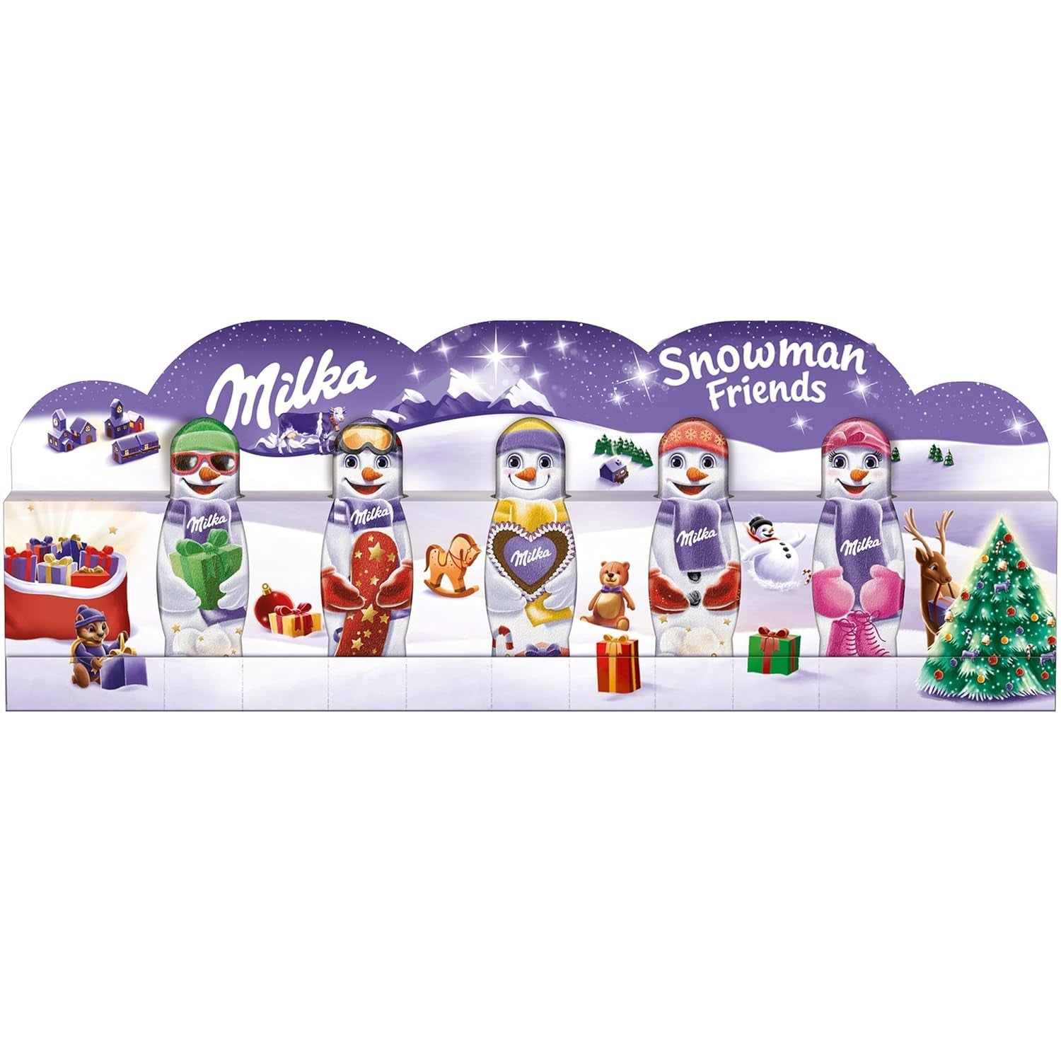 Milka Snowman Friends Alpine Milk - Mini snögubbar gjorda av fin choklad med alpin mjölk - 5 x 15g