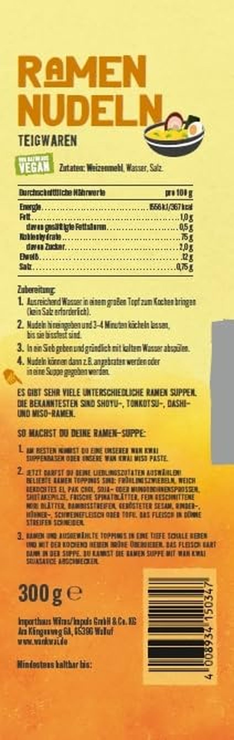 Wan Kwai Ramen Nudlar 300g – Autentisk smak för det asiatiska köket. Mångsidig, snabb att tillaga, ingredienser av hög kvalitet. Perfekt för soppor och wokrätter.