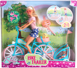 Steffi Love Bike Trailer, Docka på cykel med släp för baby, hund och hörlurar, 3 år och uppåt