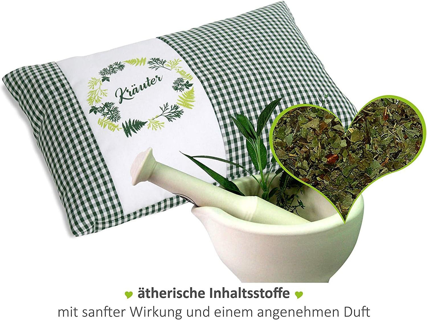 Gözze - Örtdoftande kudde, 200 G örtblandningsfyllning, 100 % bomullsöverdrag, 30 X 20 Cm - Plädgrön Naty Shop Standardkuddar
