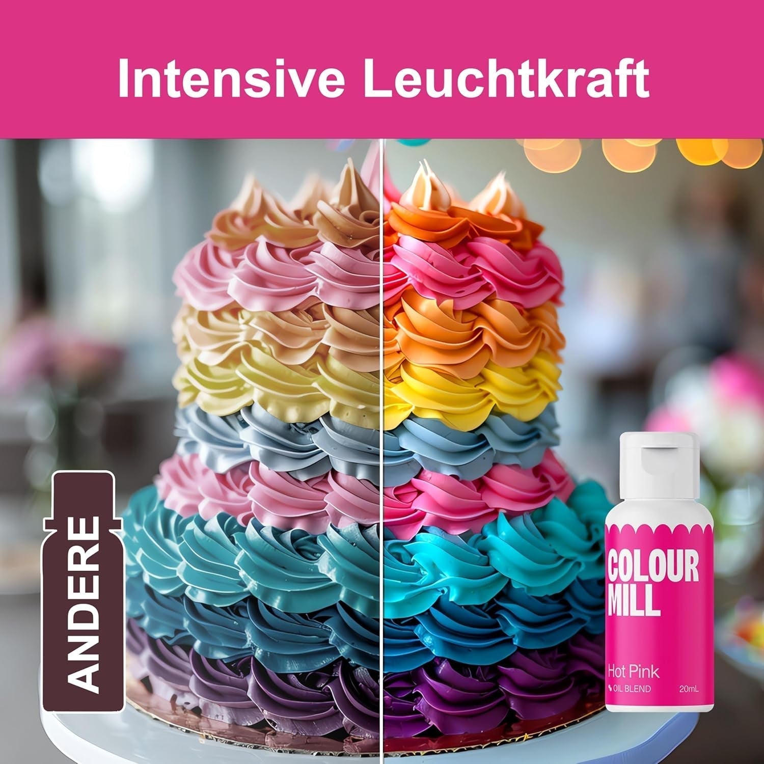 Color Mill Liquid Food Coloring Set - 5 x 20 ml oljebaserad (svart, varm rosa, lila, röd och blå) - UV-beständig - Perfekt för bakning och som topping för tårtor, muffins och tårtdekorationer