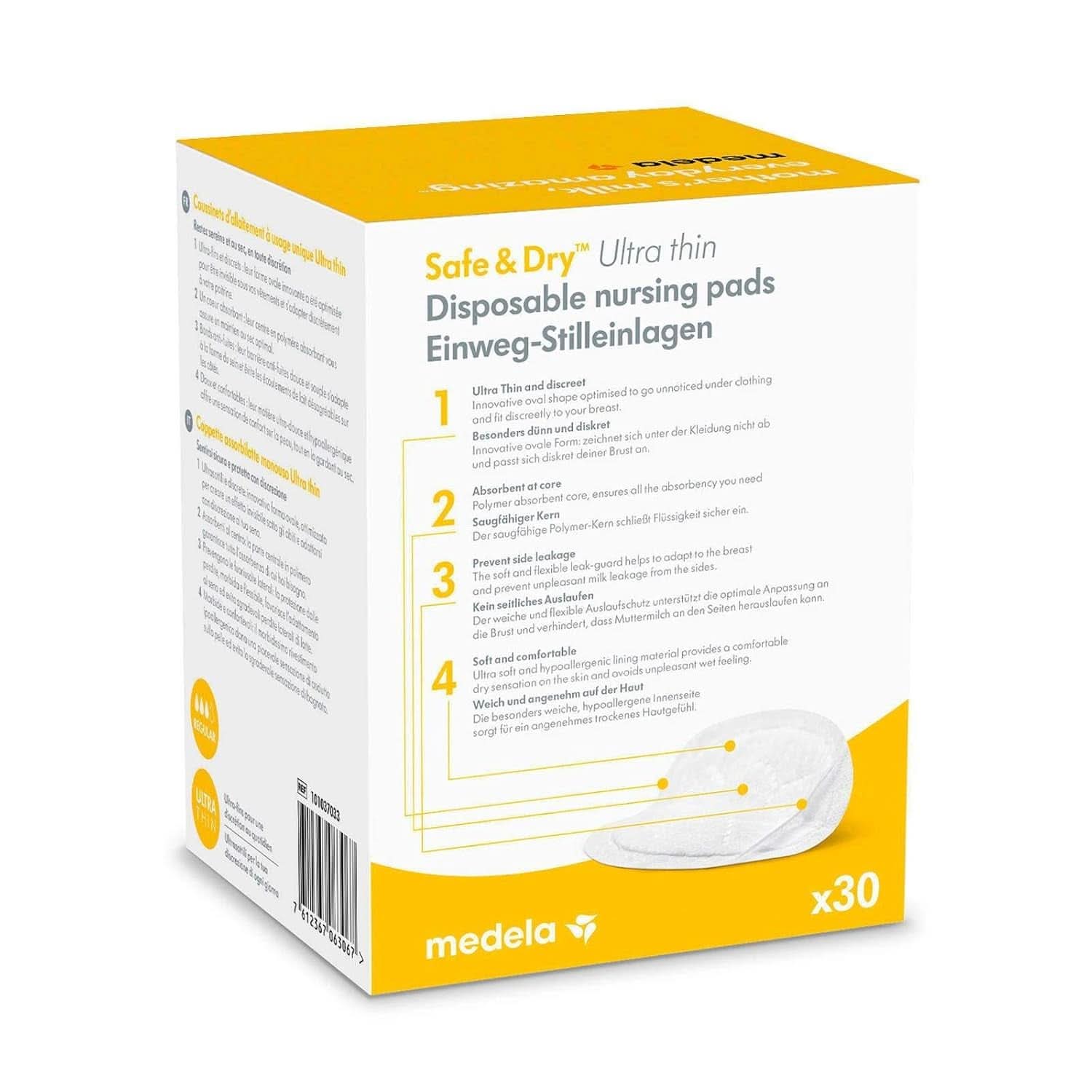 MEDELA Safe & Dry Einweg-Stilleinlagen, Ultradünn, Einzeln Verpackt, 30 Stück Tillbehör Mat och Amning Bebe Naty Shop