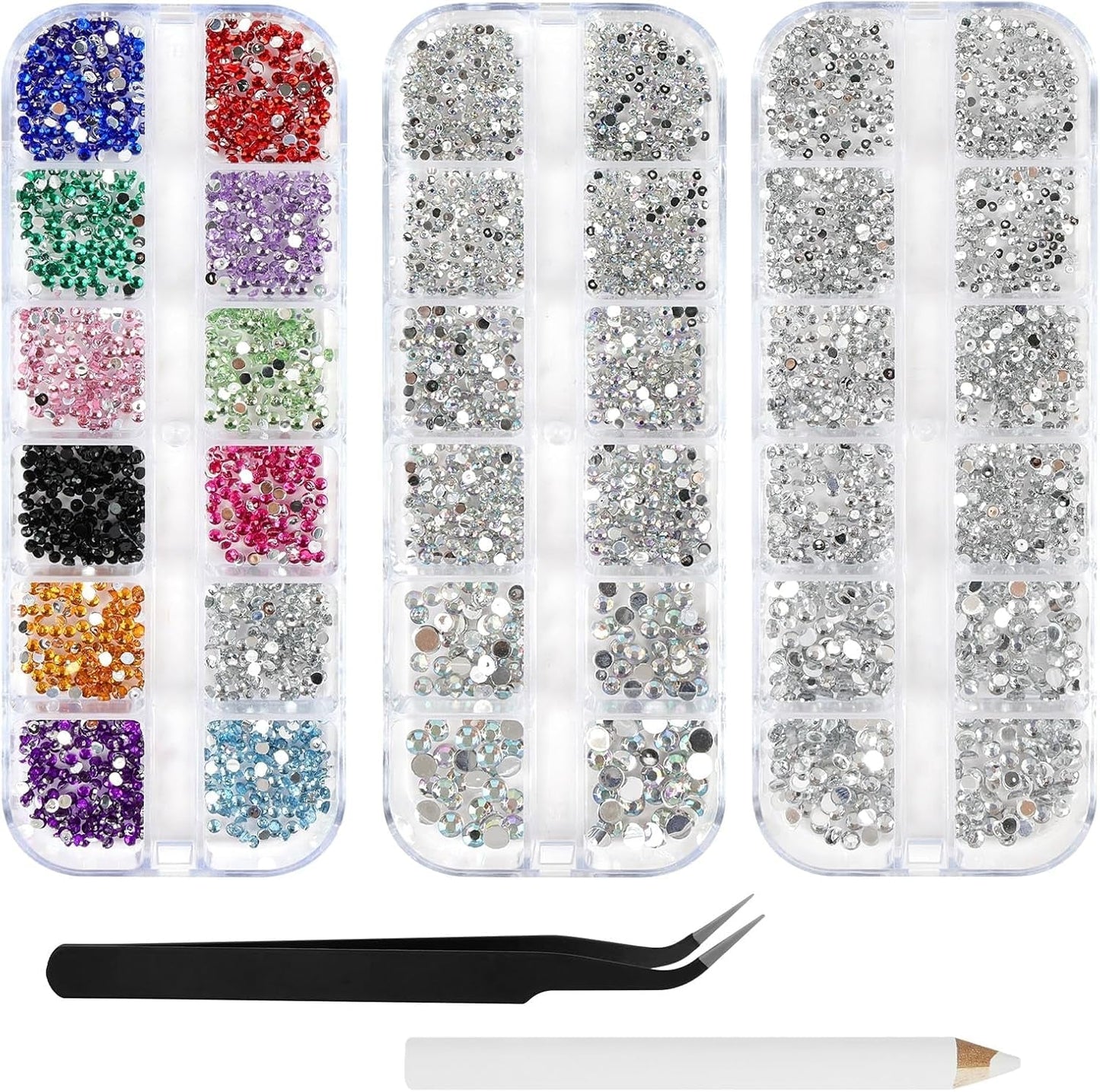 Harz Strasssteine ​​4200Pcs Strass Kristalle 1Mm-5Mm Gemischte Kinder Bastelsachen Kit Mit Strass Mit Picking Pinzette Und Stift Für DIY Nägel Kleidung Kunsthandwerk Gemischt Becher Party (A)