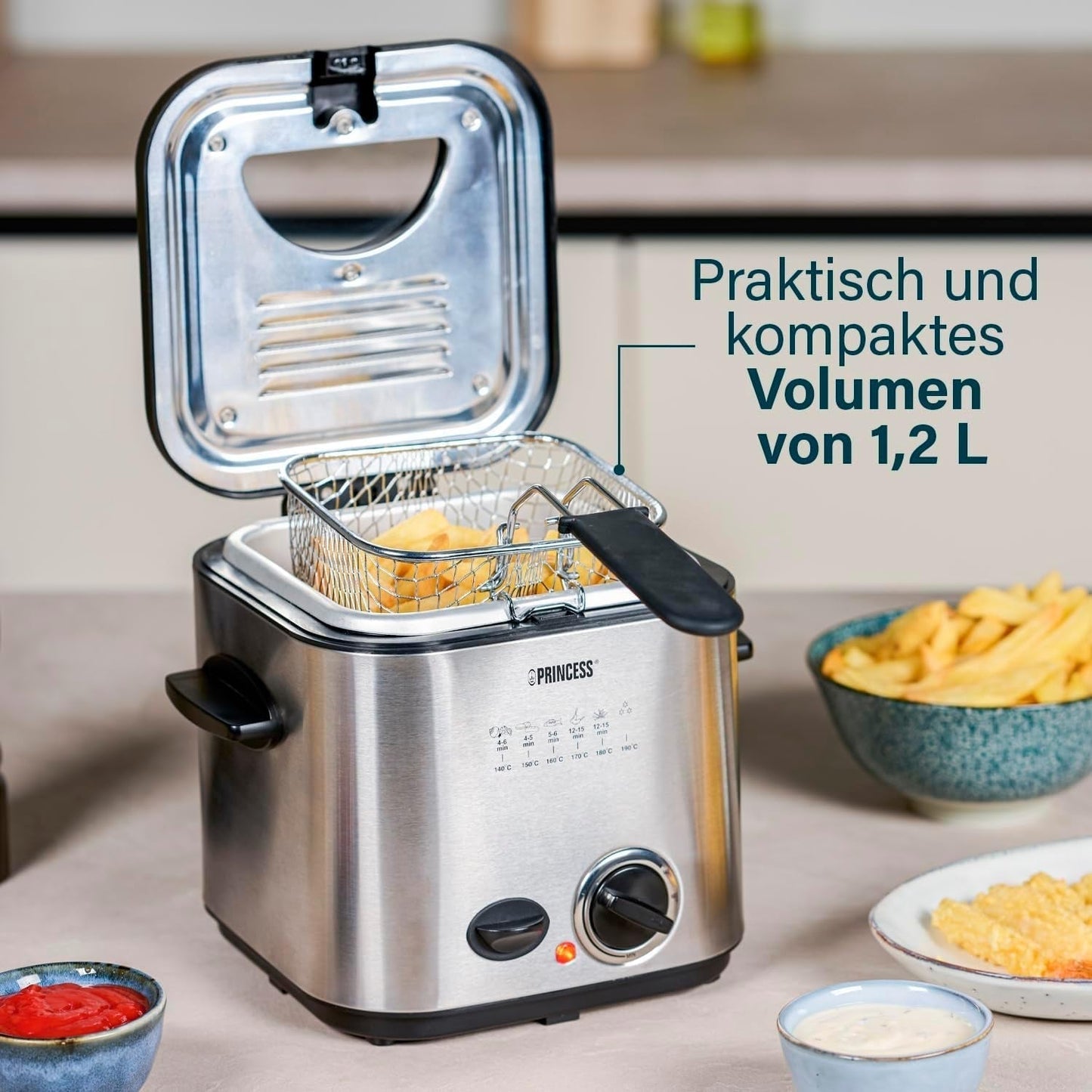Princess 182611 Mini Fondue Fritös - Snabbuppvärmning - Luktfilter - 1,2 liters kapacitet, Silver Hushållsapparater Naty Shop