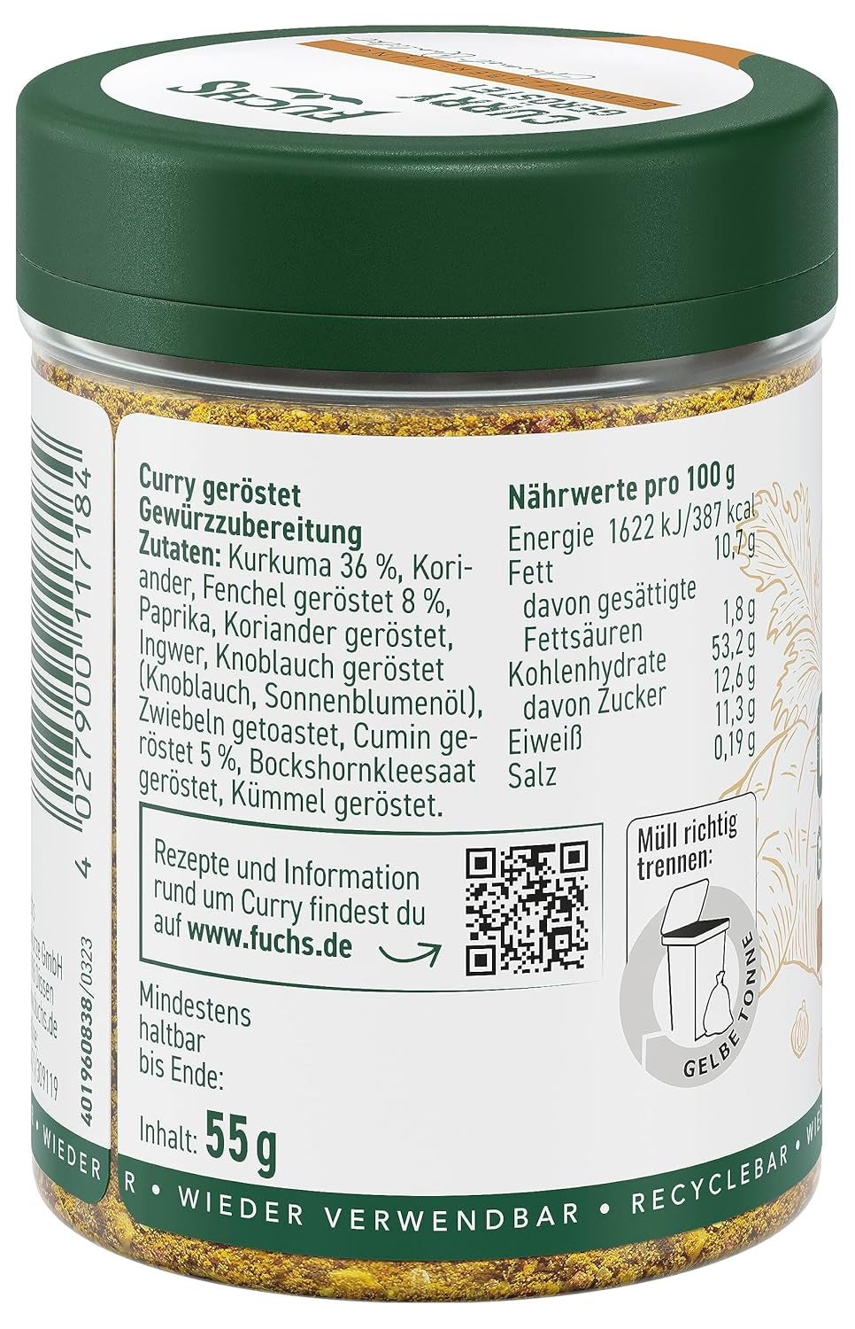 Fuchs Gewürze Curry, rostad, 55 g
