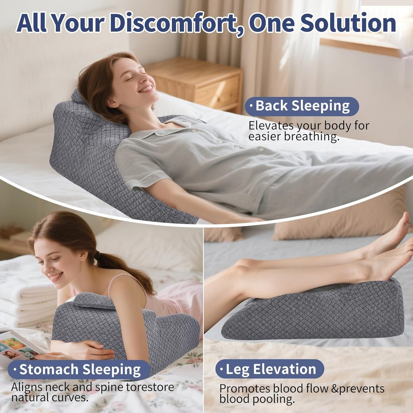 Läskudde - Ryggkudde, Justerbart Nackstöd, Läskudde med Memory Foam för sängen, Ergonomisk Nacke- och Benkudde i ryggen, svankstödskudde