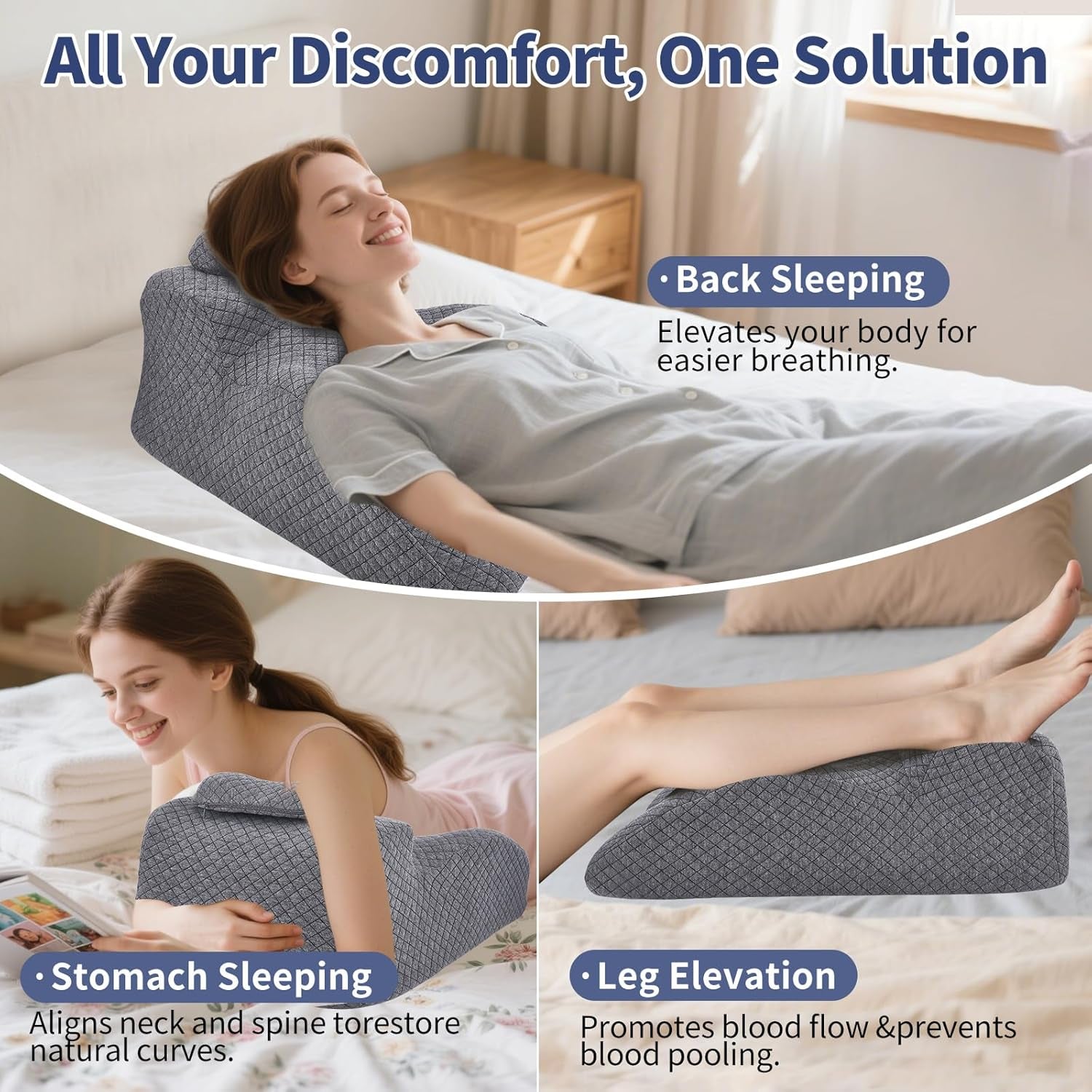Läskudde - Ryggkudde, Justerbart Nackstöd, Läskudde med Memory Foam för sängen, Ergonomisk Nacke- och Benkudde i ryggen, svankstödskudde