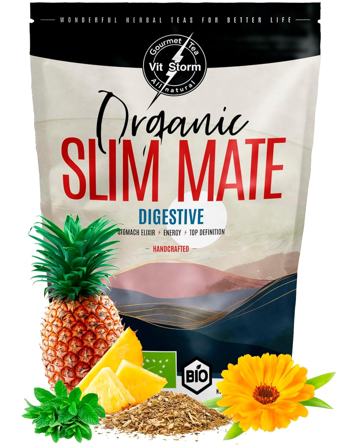 VITSTORM® Slim Tea Kardemumma – BIO Yerba Mate Tea – Detox och urindrivande te – 100G