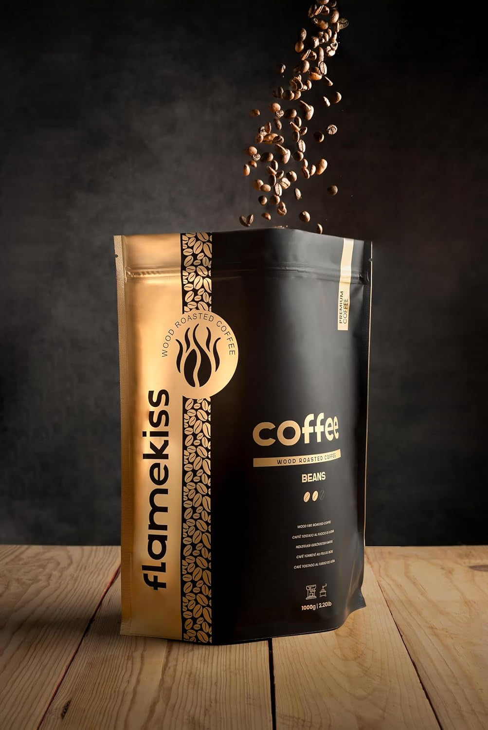 Kaffebönor 1 kg – Arabica och Robusta espressobönor av hög kvalitet, handrostade över en vedeld för en rik och aromatisk kaffeupplevelse av hela bönor