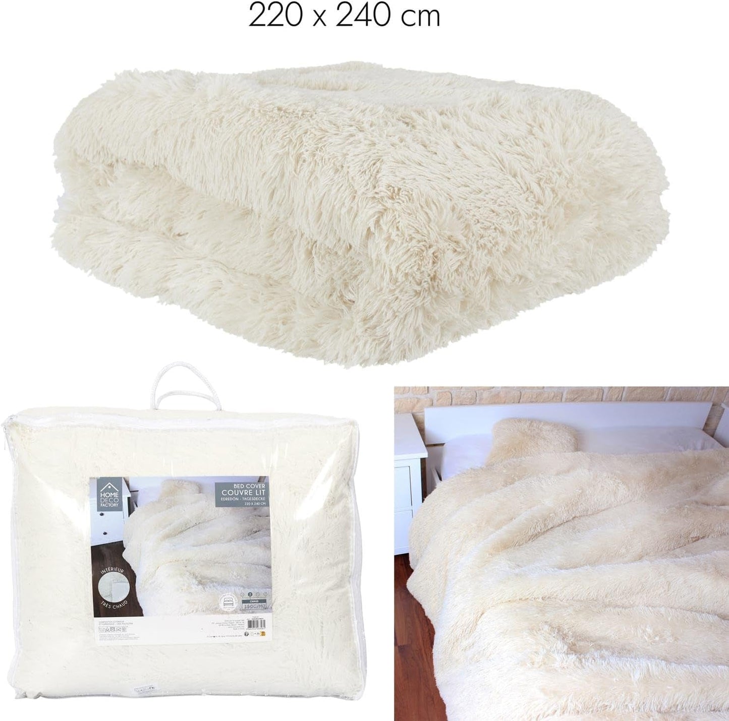 HOME DECO FACTORY Quilt med långt hår, 220Cm X 240Cm, beige Täcken och täcken Naty Shop