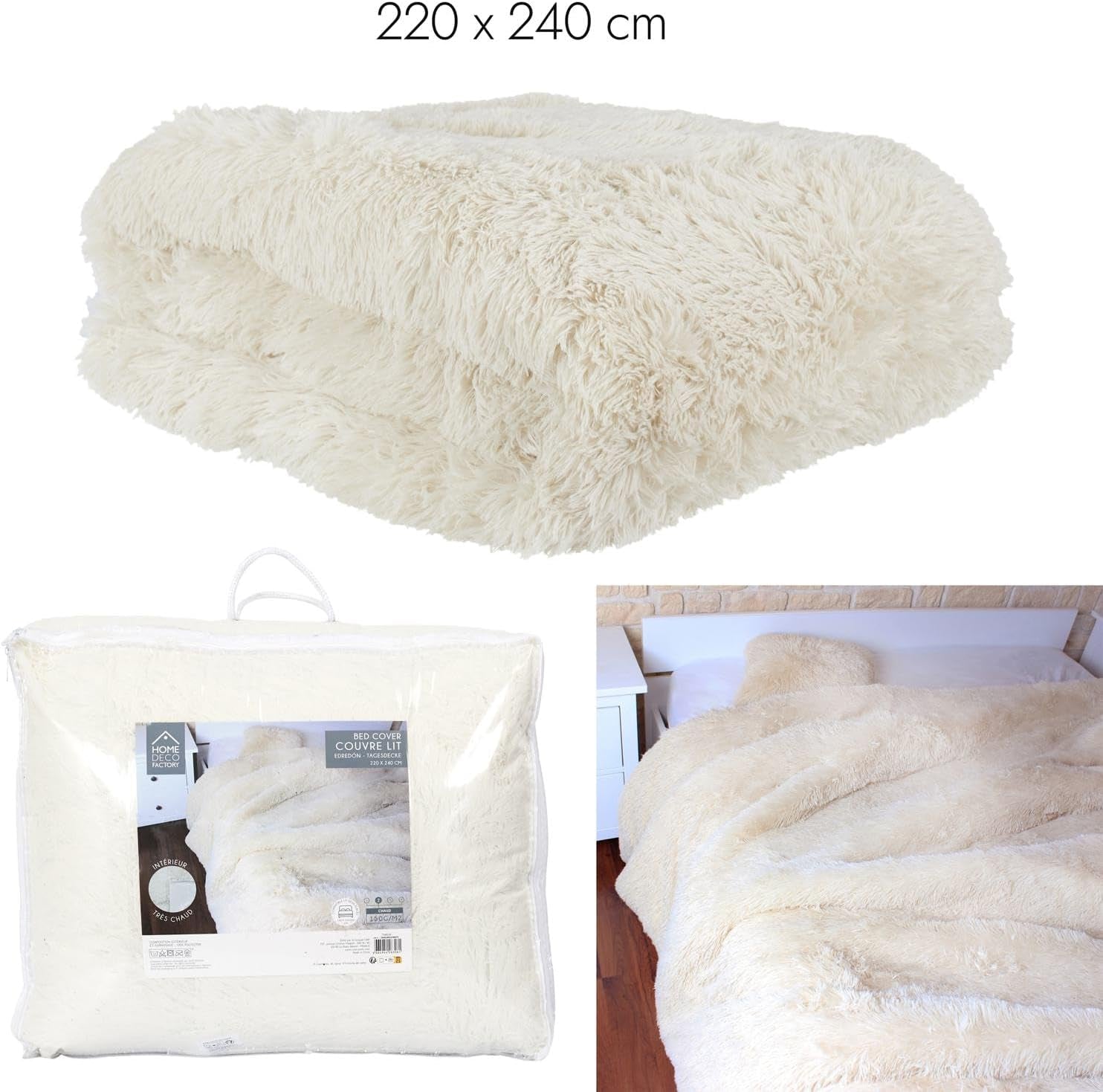 HOME DECO FACTORY Quilt med långt hår, 220Cm X 240Cm, beige Täcken och täcken Naty Shop