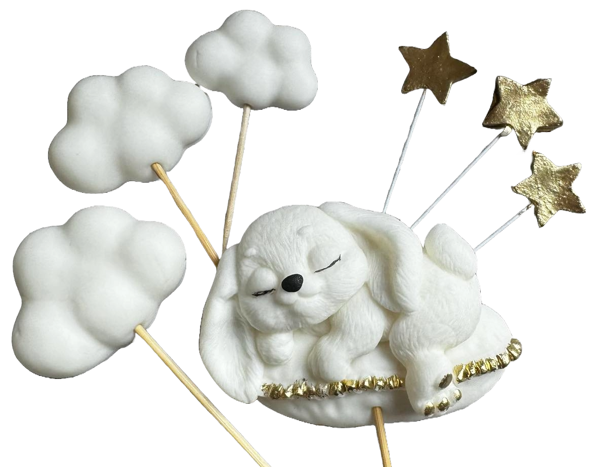 Set med 7 ätliga sockerdekorationer, Bunny Sugar Paste Decorations Naty Shop