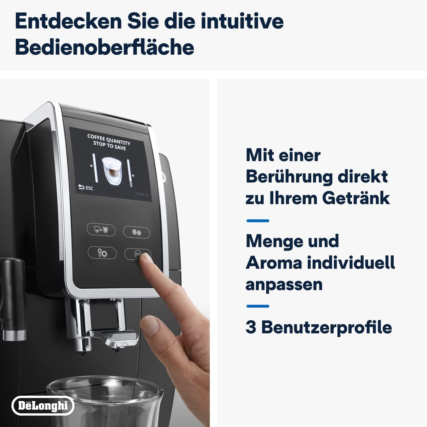 De'Longhi Dinamica Plus ECAM 370.70.B helautomatisk espressomaskin med LatteCrema mjölk, cappuccino och espressosystem, 3,5 tums TFT färgpekskärm och appkontroll, kaffefunktion, svart
