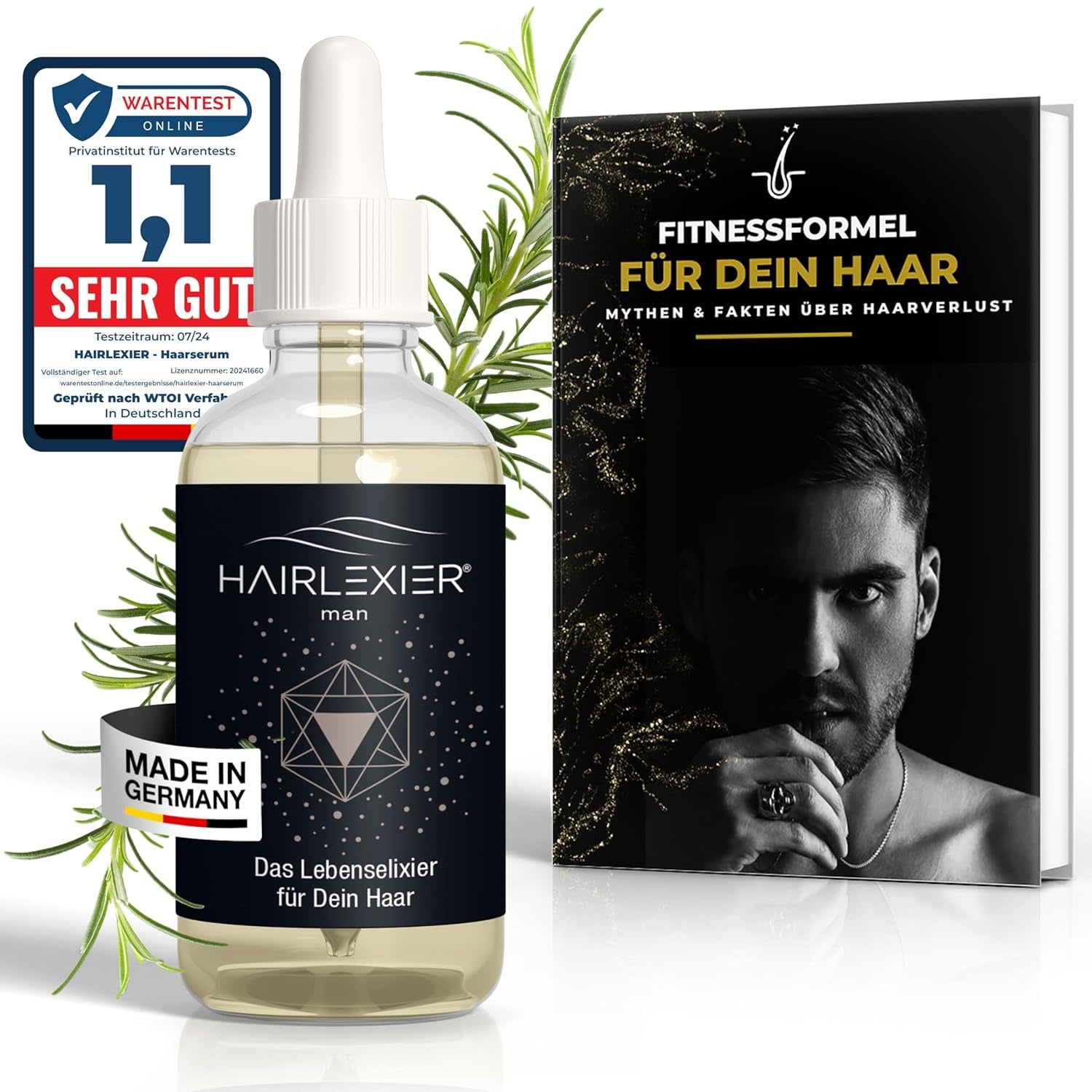 Hairlexier Hair Growth Remedy for Women - Rosemary Hårolja, Ricinolja Hårolja, Lavendelolja, Naturligt hårserum mot diffust håravfall, Stödjer hårväxt, Vegansk & Ekologisk + Arbetsbok Hårvård Naty Shop Men