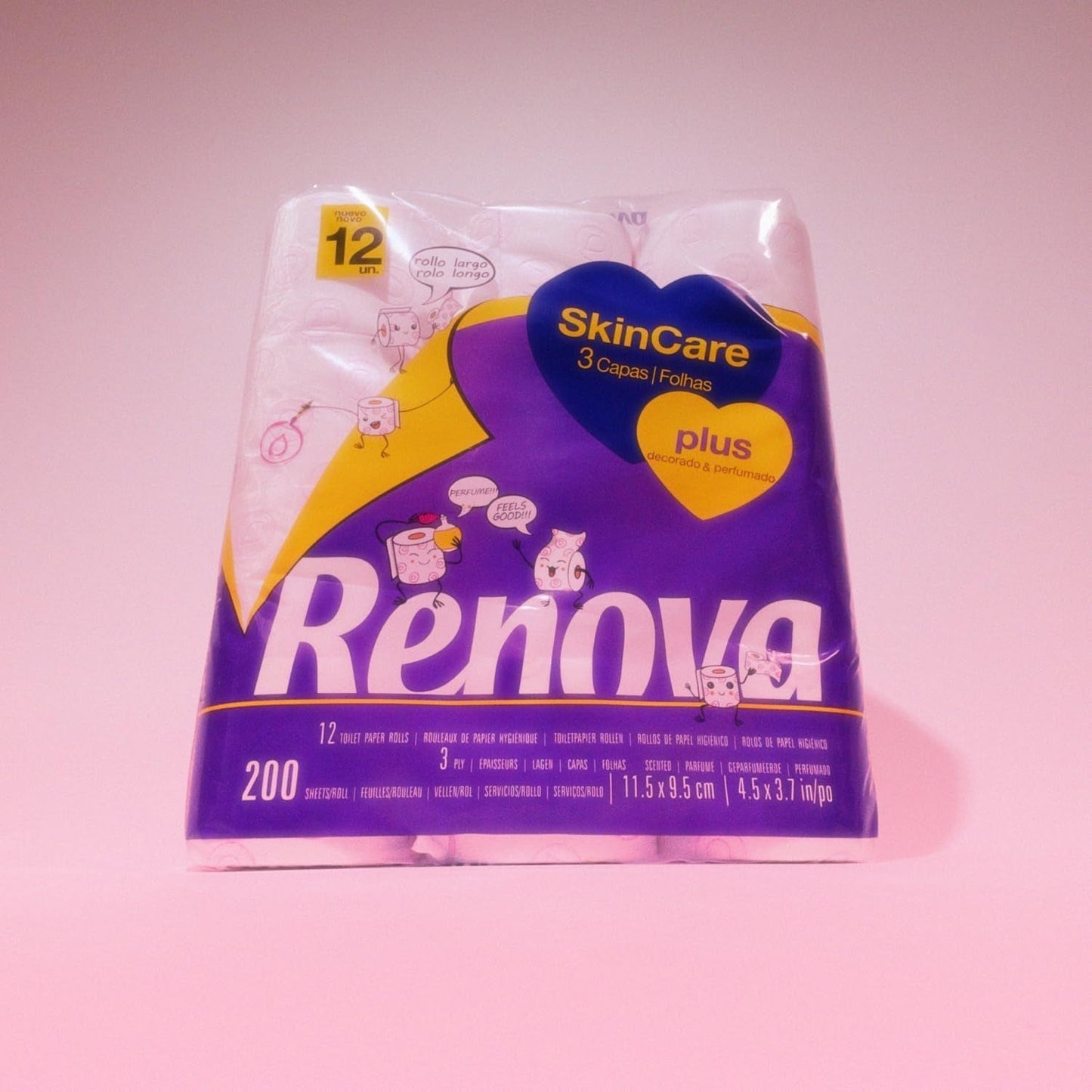 Renova - Toalettpapper Skin Care Plus, dekorerad, doftande - 12 rullar (toalettpapper)