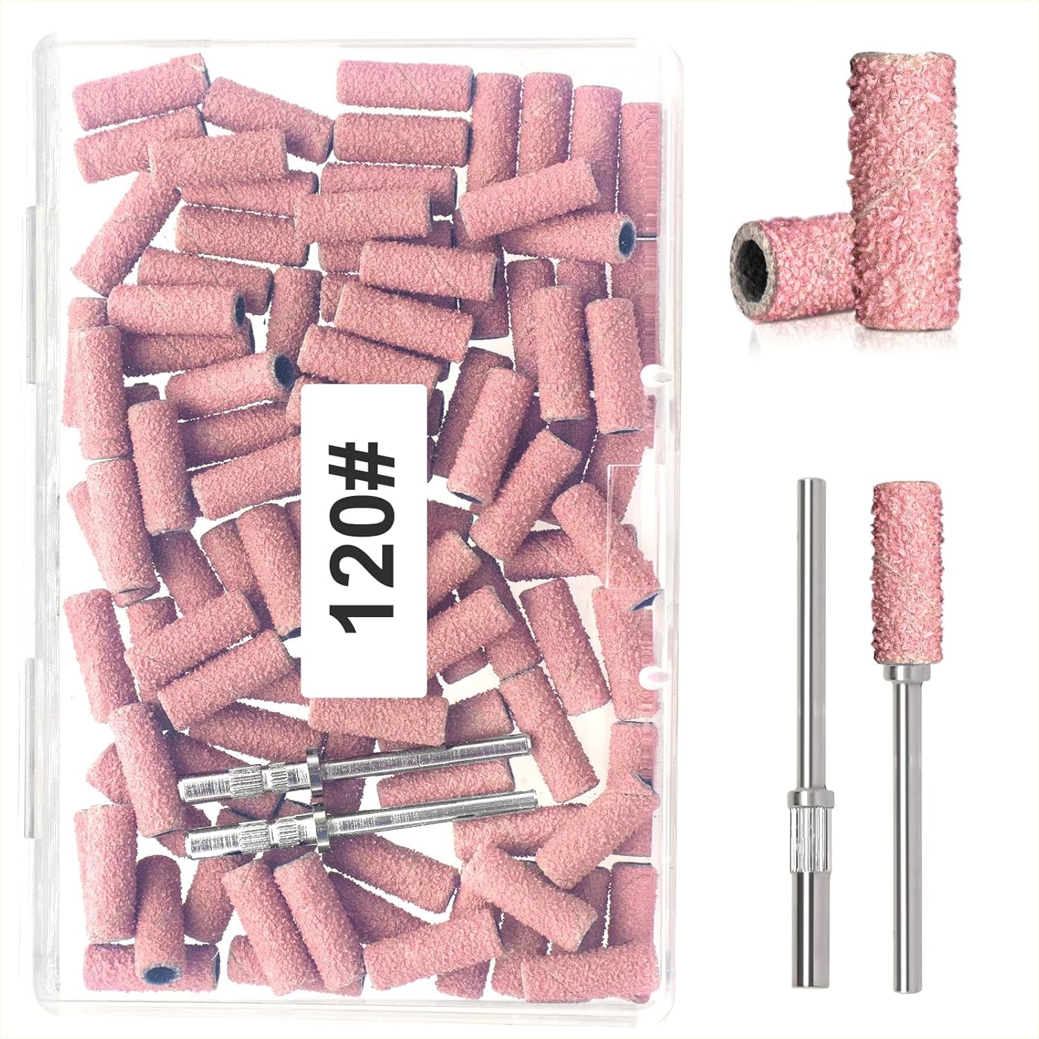 BLESWIN 100 st Små slipband för spikborr, finkornig 240 st med 2 st 3 mm borr, minislipband för polering av naturliga naglar och rengöringsnagelband för prep, rosa